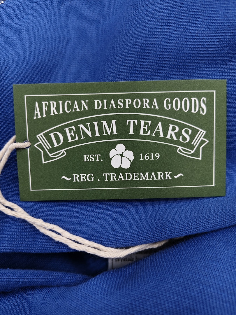 Denim Tears DT 木棉花 花环 图案 发泡  连帽卫衣 蓝色 银钻-B0