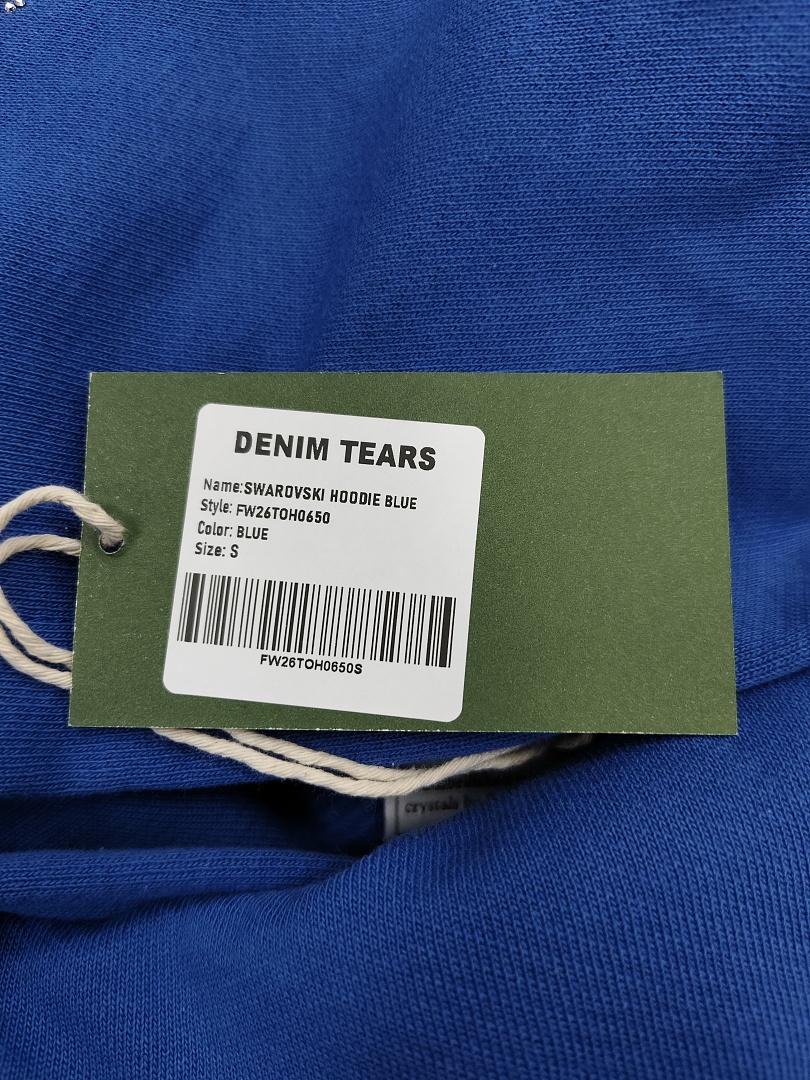 Denim Tears DT 木棉花 花环 图案 发泡  连帽卫衣 蓝色 银钻-B0