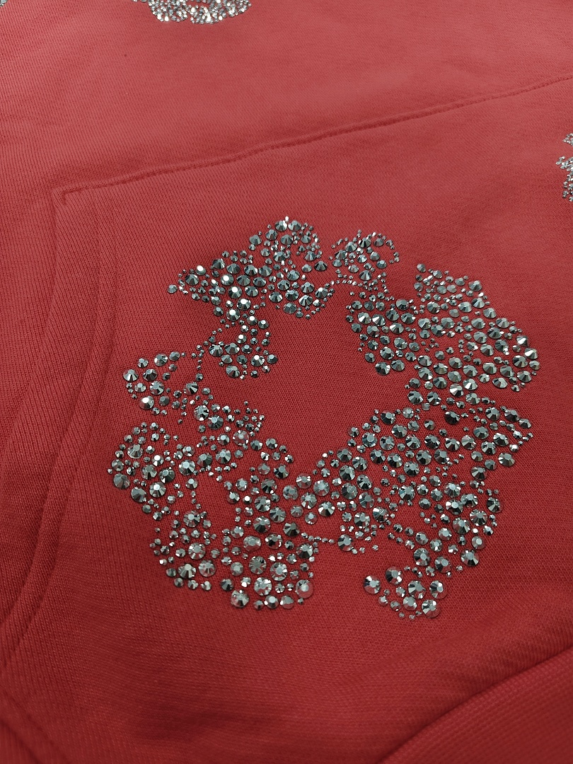 Denim Tears DT 木棉花 花环 图案 发泡  连帽卫衣 红色 银钻-B0