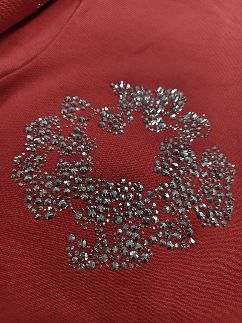 Denim Tears DT 木棉花 花环 图案 发泡  连帽卫衣 红色 银钻-B0