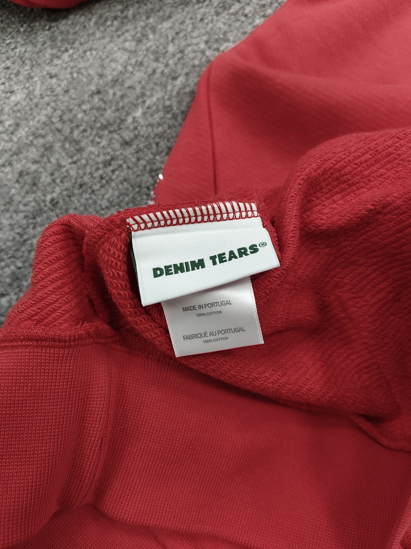 Denim Tears DT 木棉花 花环 图案 发泡  连帽卫衣 红色 银钻-B0