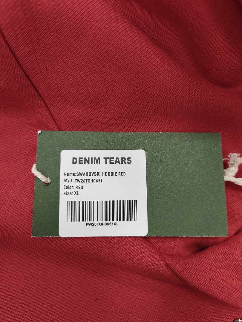 Denim Tears DT 木棉花 花环 图案 发泡  连帽卫衣 红色 银钻-B0