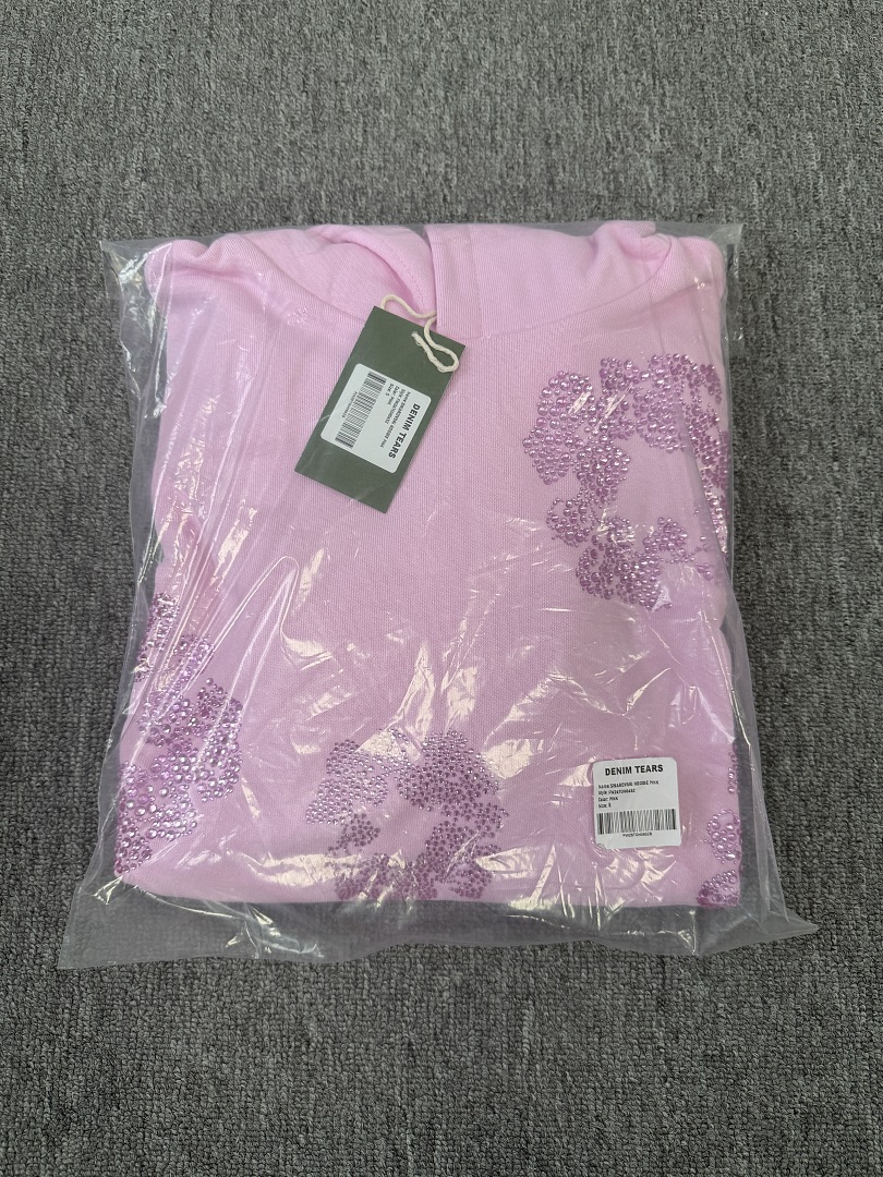 Denim Tears DT 木棉花 花环 图案 发泡  连帽卫衣  粉色 粉钻-B0