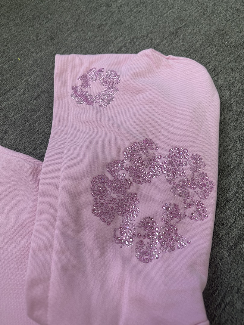 Denim Tears DT 木棉花 花环 图案 发泡  连帽卫衣  粉色 粉钻-B0