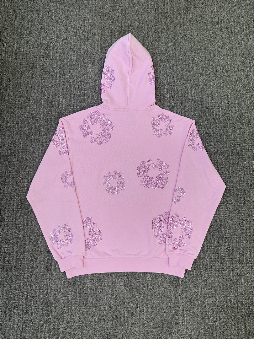 Denim Tears DT 木棉花 花环 图案 发泡  连帽卫衣  粉色 粉钻-B0