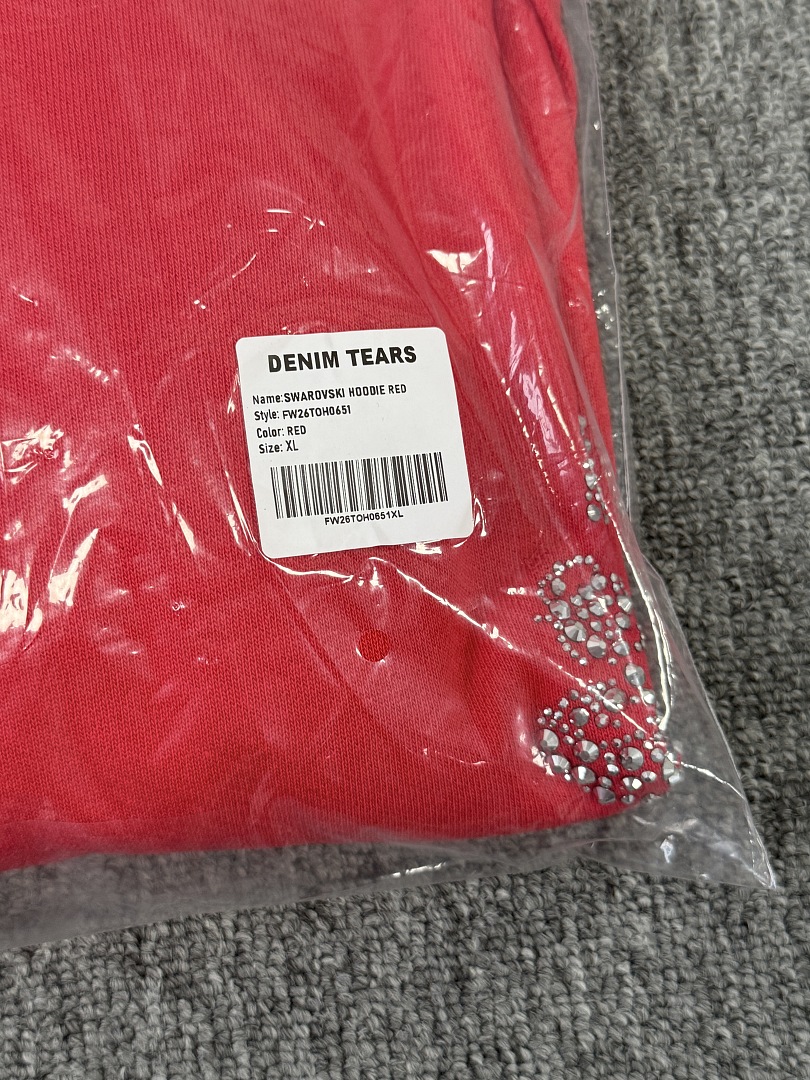 Denim Tears DT 木棉花 花环 图案 发泡  连帽卫衣 红色 银钻-B0