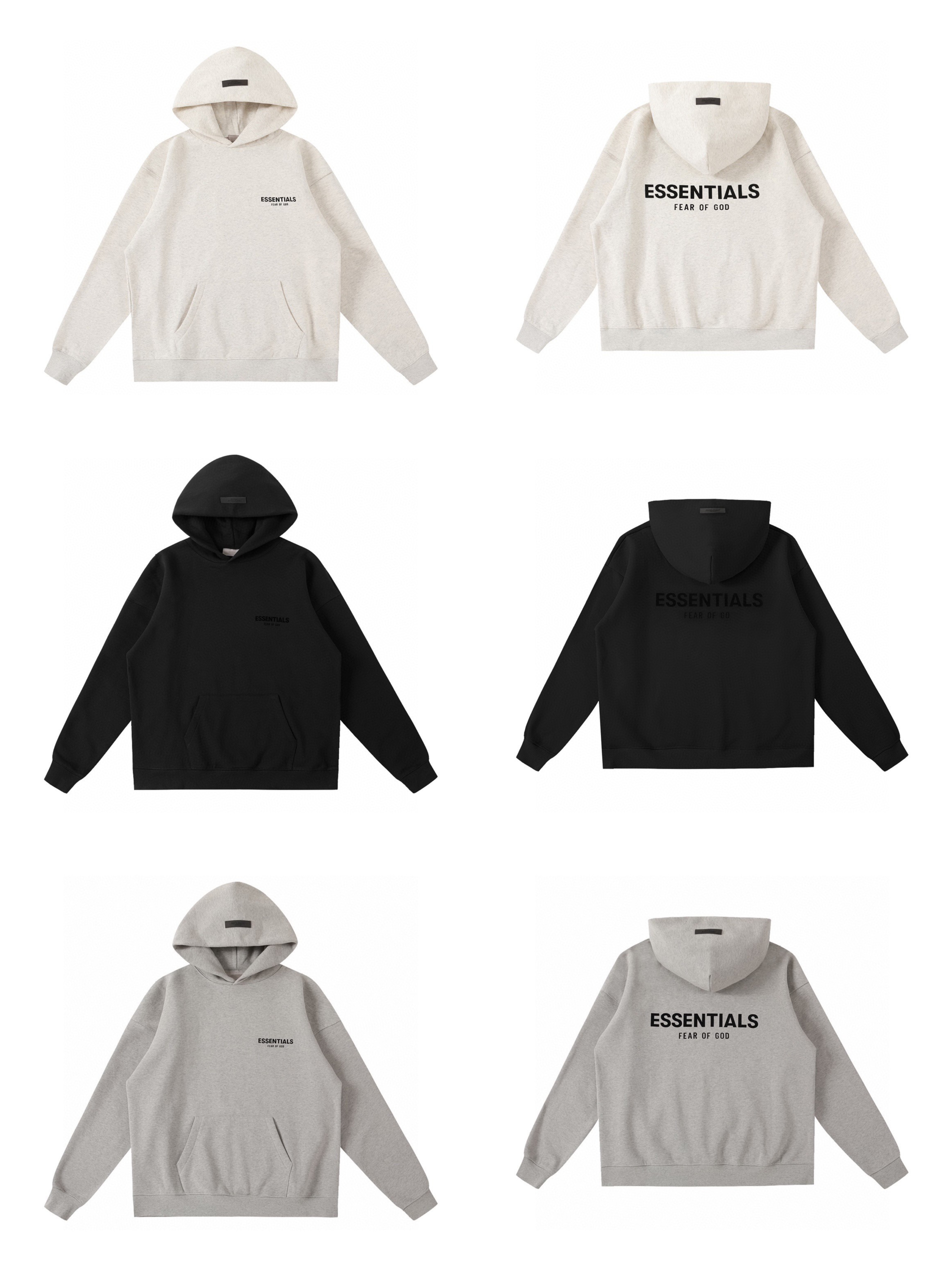 Fear of God 胸口后背植绒字母印花 抓绒 套头连帽卫衣 帽衫 外套 灰色 燕麦色 黑色