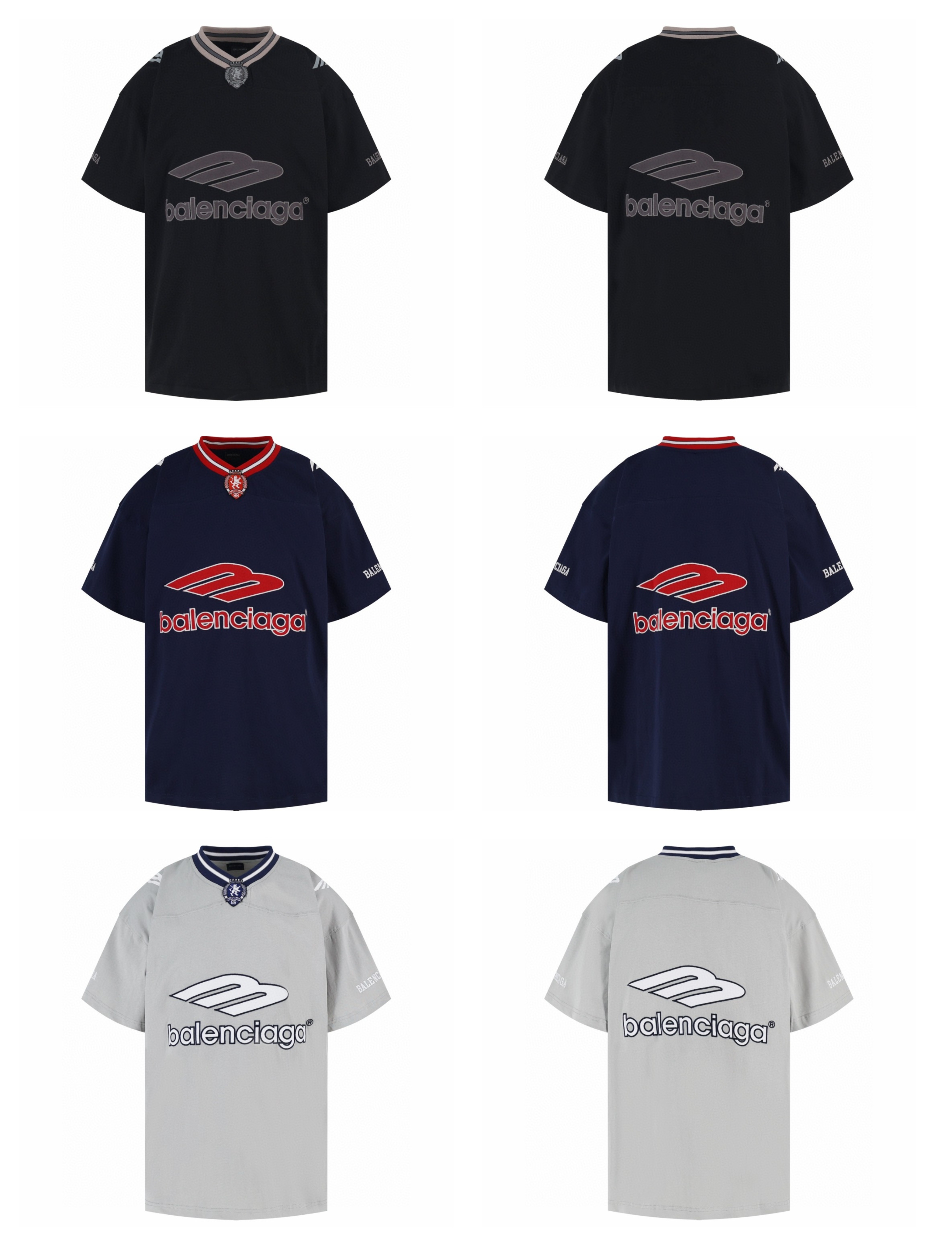Balenciaga 巴黎世家 橄榄球队系列V领 T恤 短袖 宽松版型 黑色 蓝色 灰色 A2 8570866TTVA61066