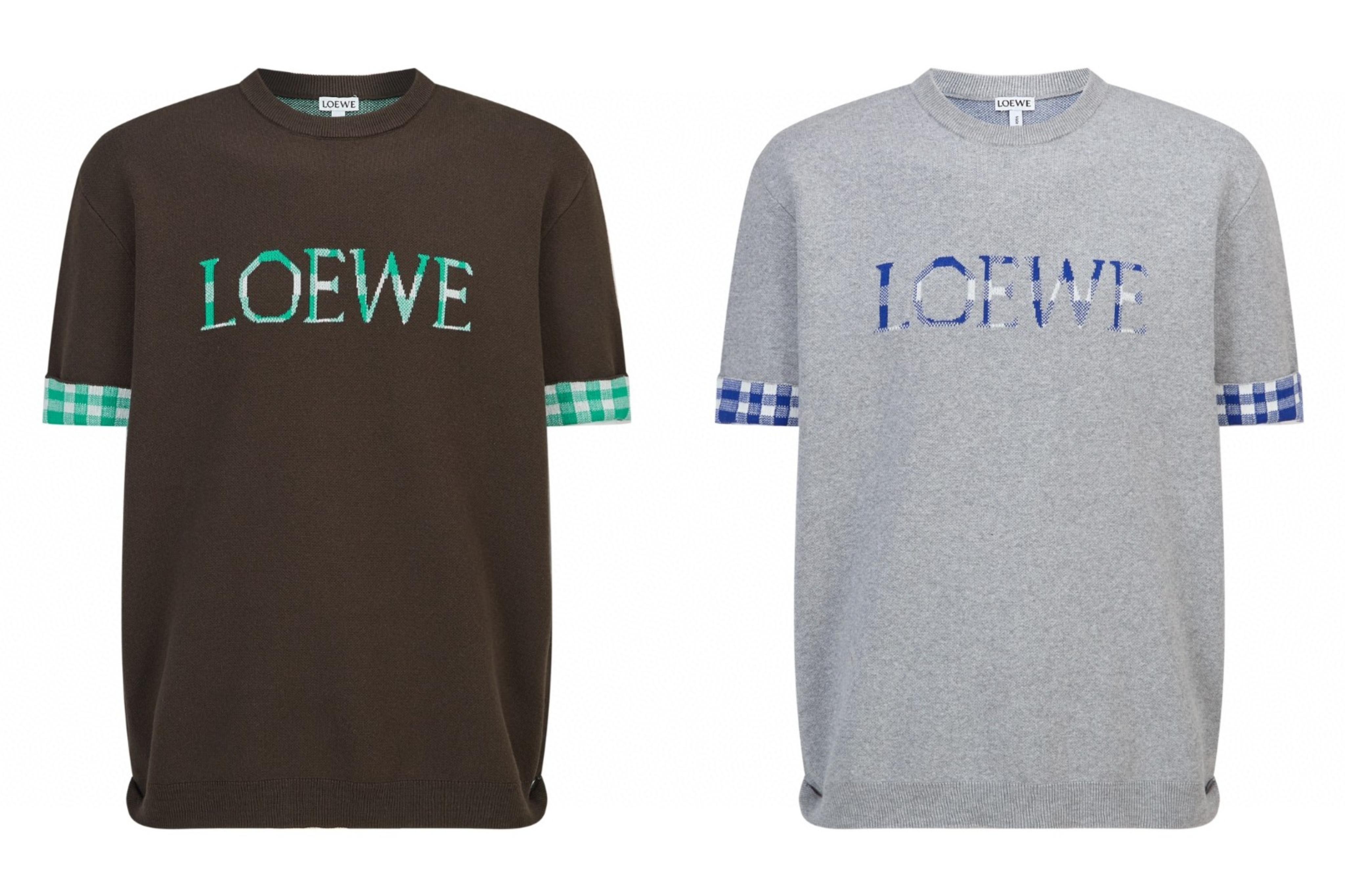 Loewe 罗意威 提花标识毛织圆领短袖 T恤 棕色 灰色 A5 H526Y55K15-3102