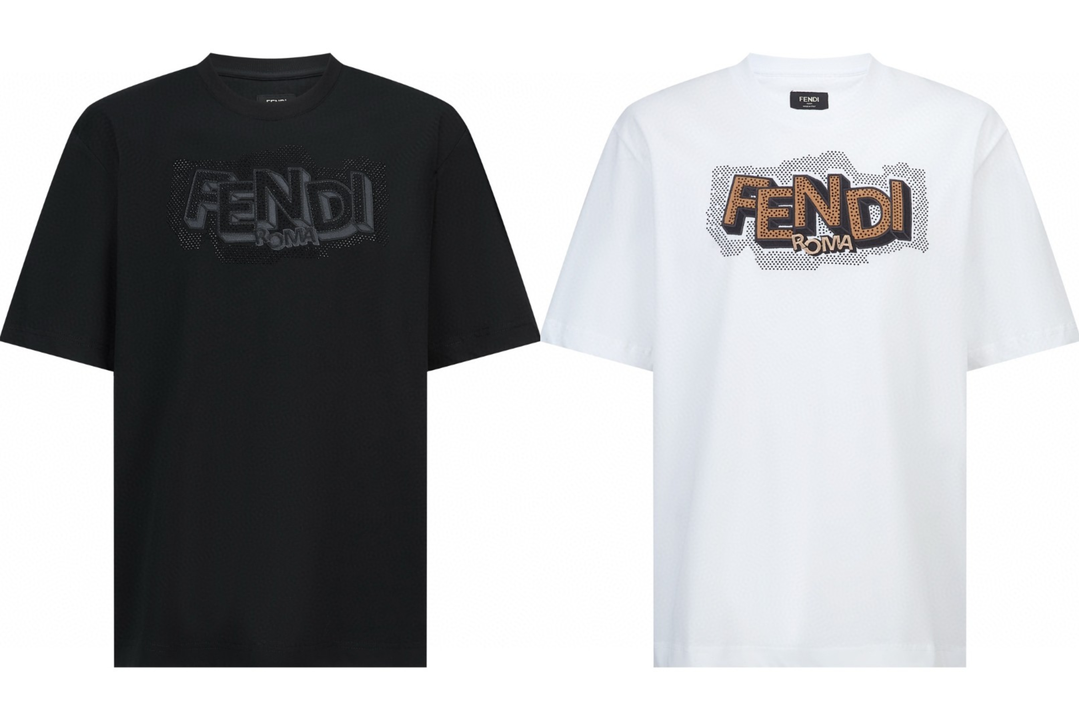 FENDI 芬迪 贴布刺绣烫钻标识T恤 短袖 套头 夏季 黑色 白色 A2 FY1319AW0WF0QA1