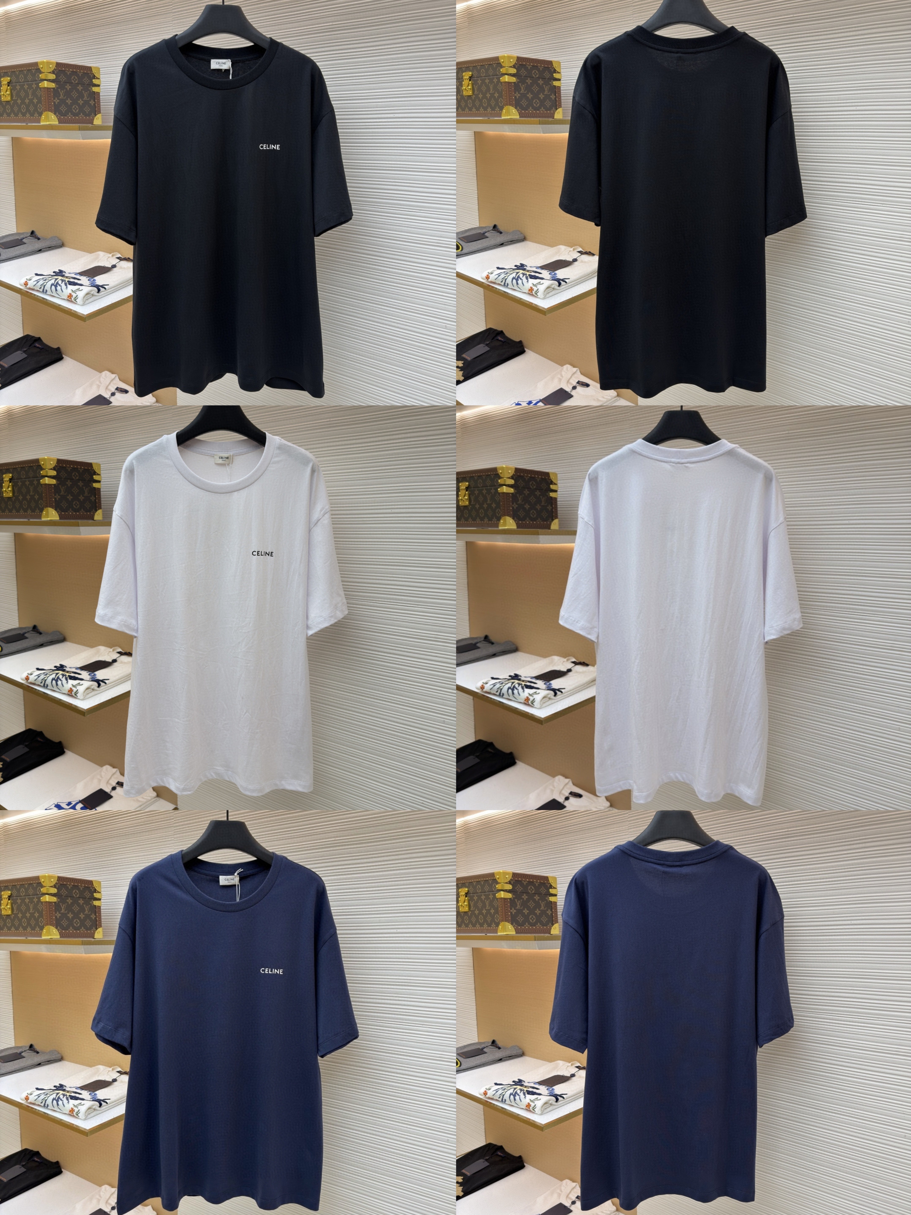 CELINE 赛琳 字母logo印花 短袖 T恤 圆领 夏款 黑色 白色 蓝色 A2