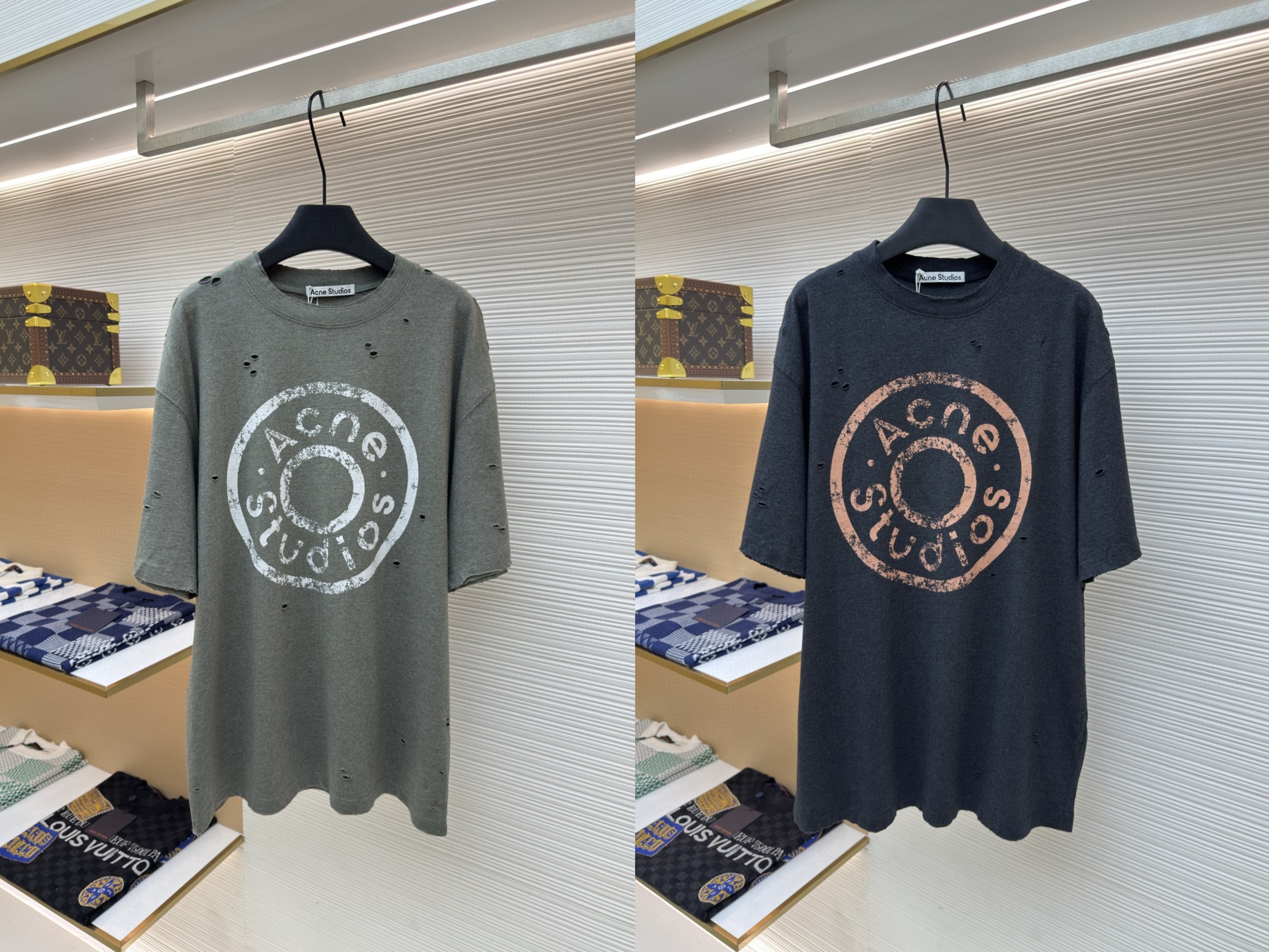 Acne Studios 做旧徽标印花破洞T恤 短袖 绿色 黑色 A2 CL0294-BCA