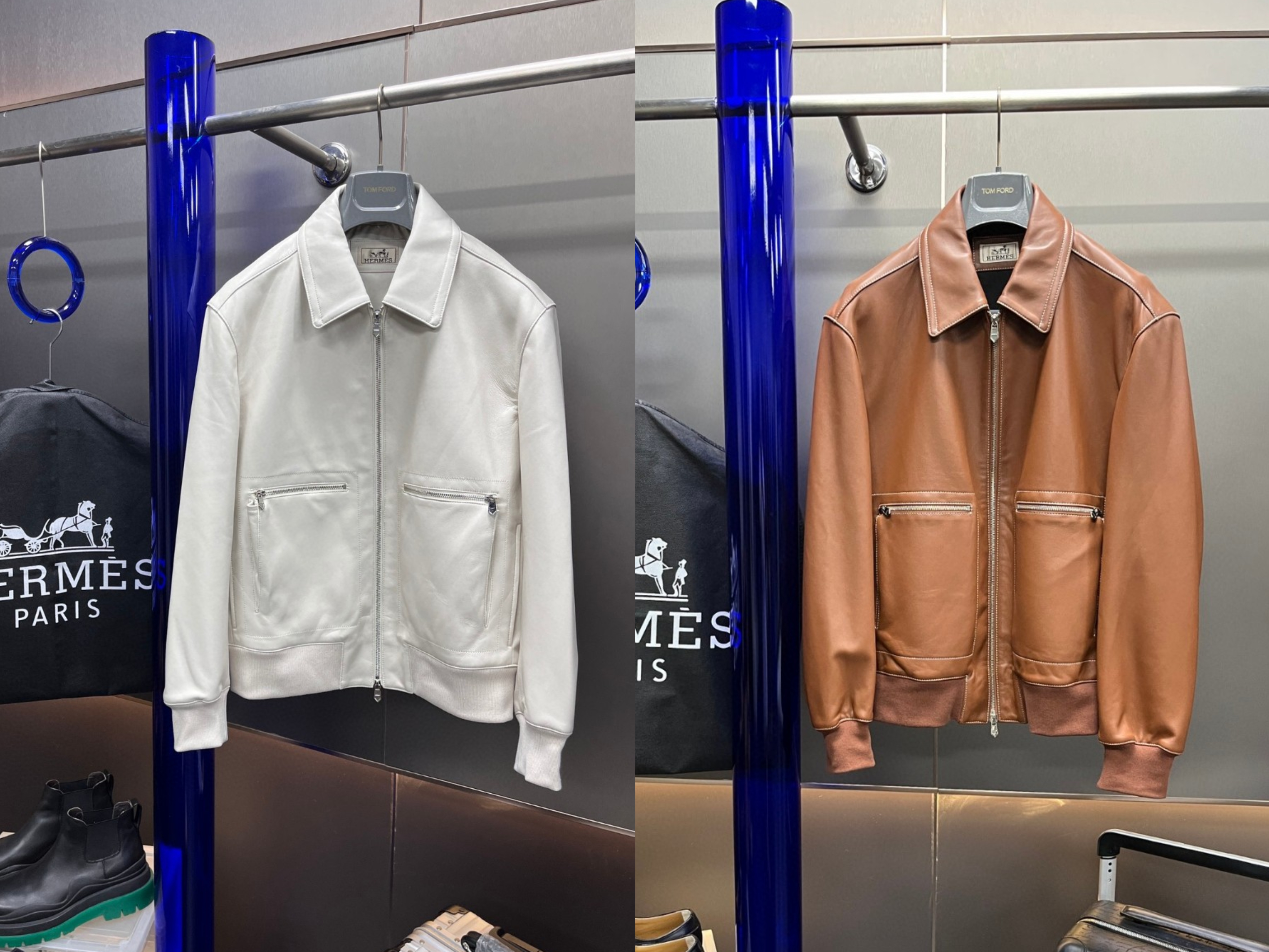 HERMES 爱马仕 羊皮拉链外套 皮衣 夹克 长袖 白色 棕色