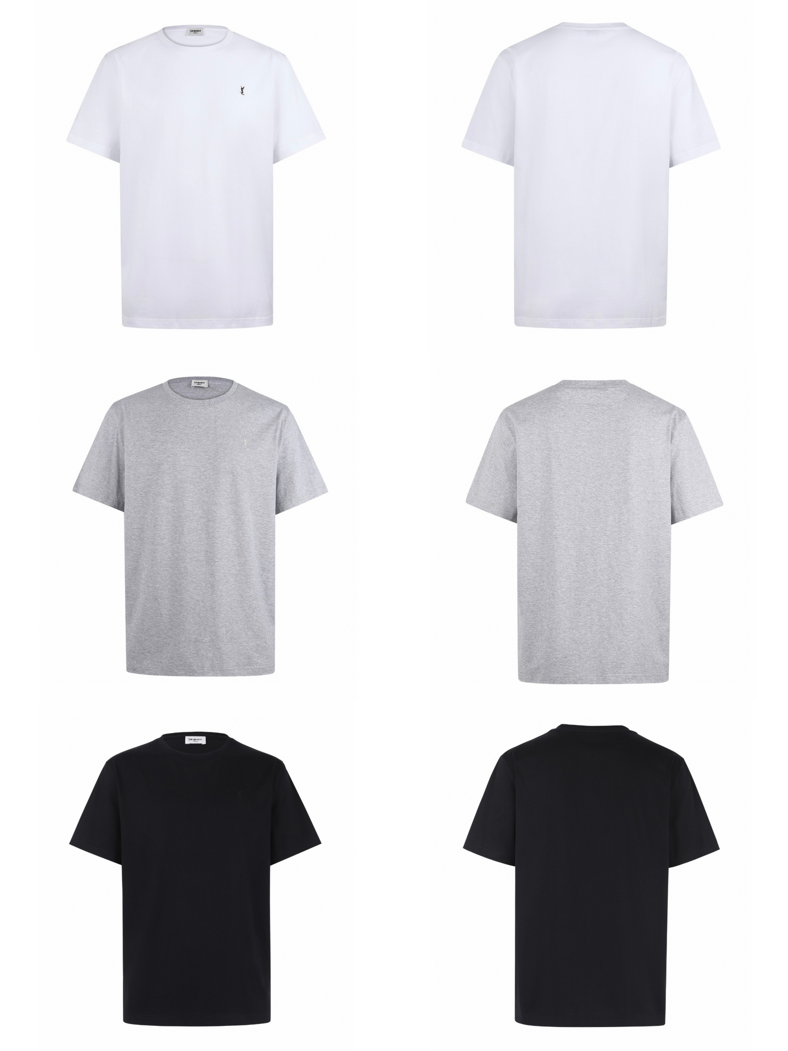 SAINT LAURENT YSL 经典纯色刺绣徽标圆领短袖 T恤 夏款 白色 灰色 黑色