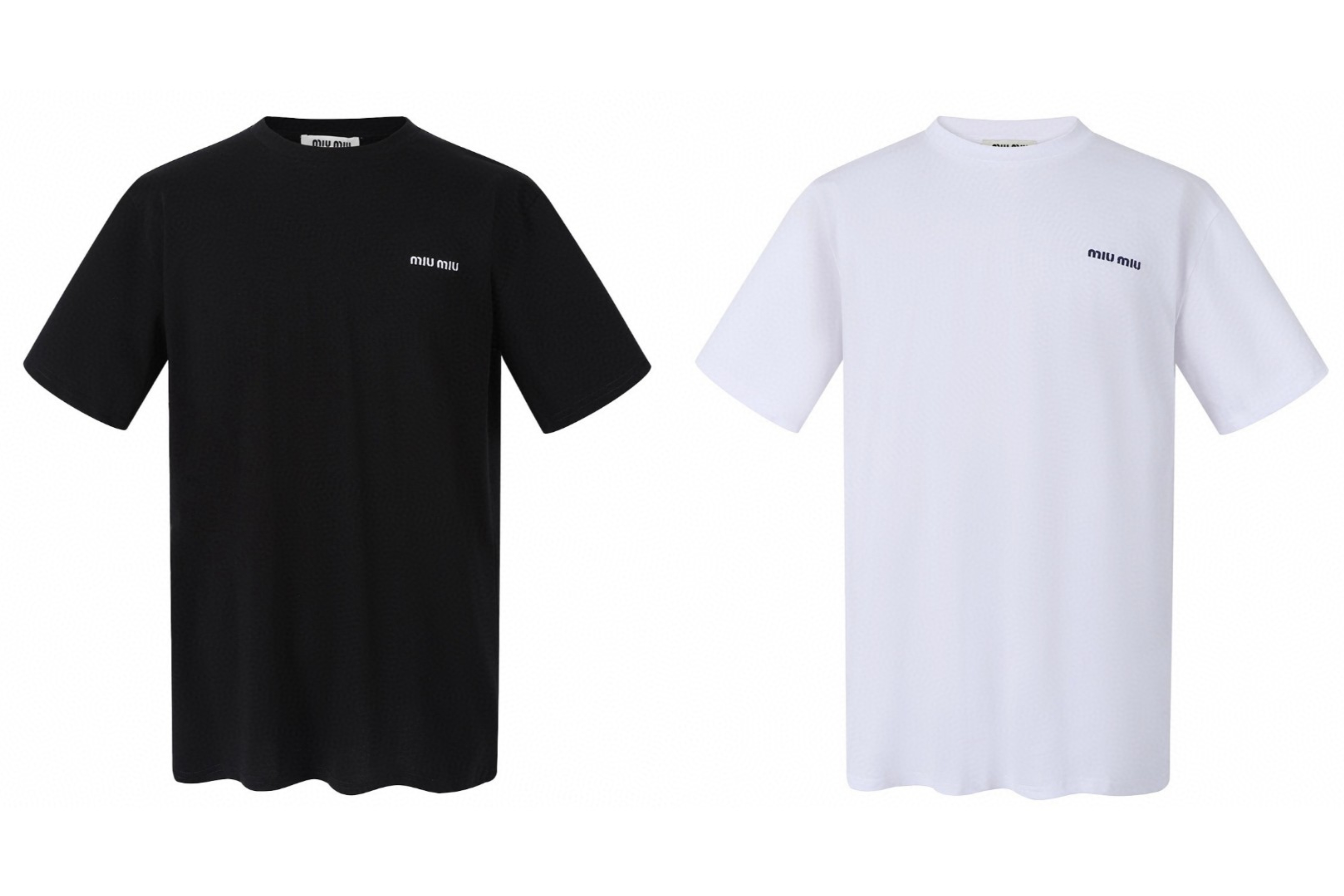 MIU MIU 刺绣徽标 圆领 休闲短袖 T恤 夏季 黑色 白色 A0