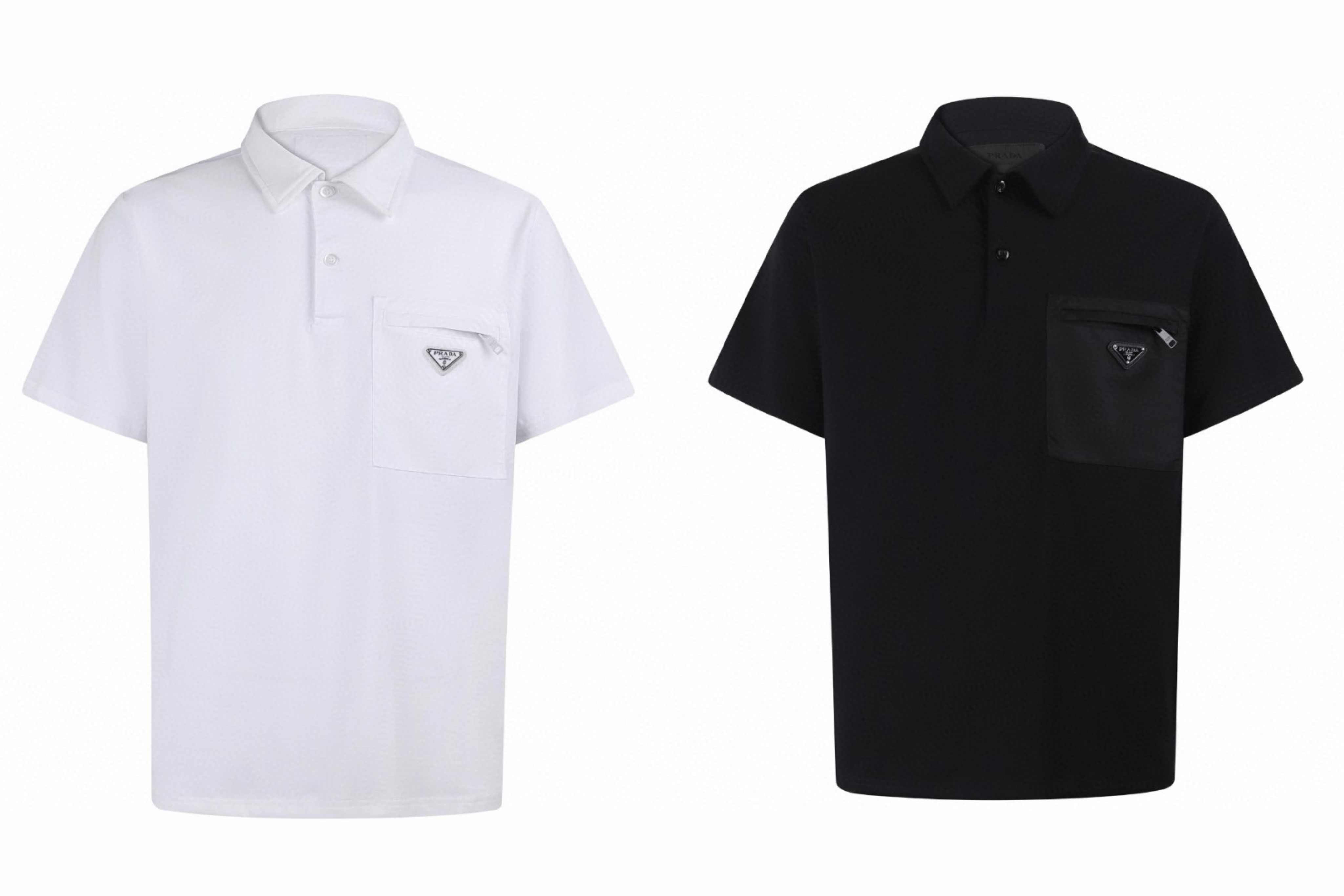 PRADA 普拉达 胸前拉链口袋拼接Polo衫 短袖 T恤 黑色 白色 A0 UJN703-1YED-F0806-S-211