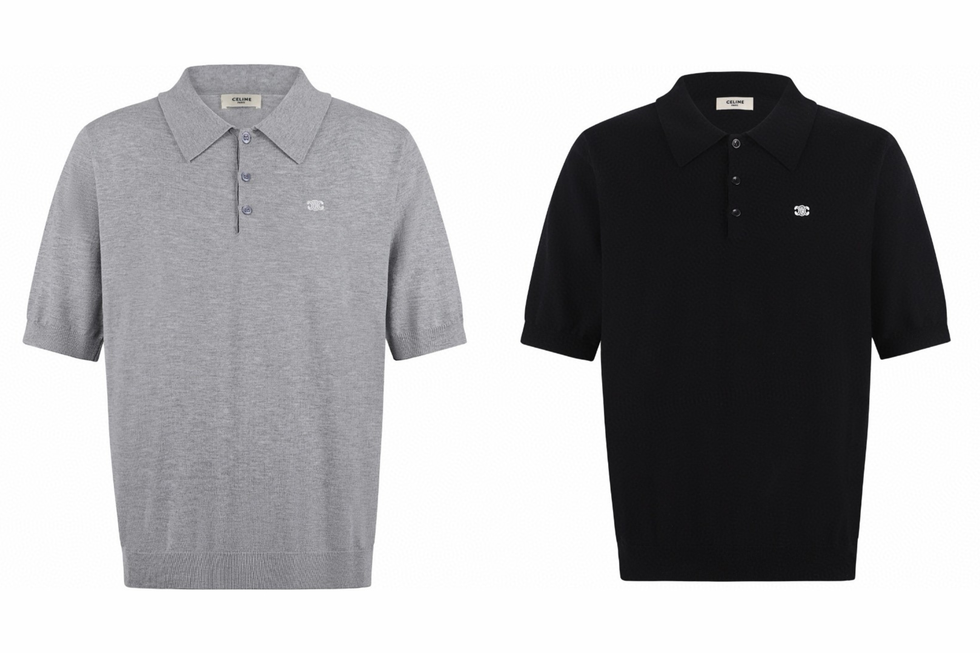 CELINE 赛琳 logo刺绣针织Polo衫 短袖 T恤 灰色 黑色 A5 2ADDT367Y-08GC