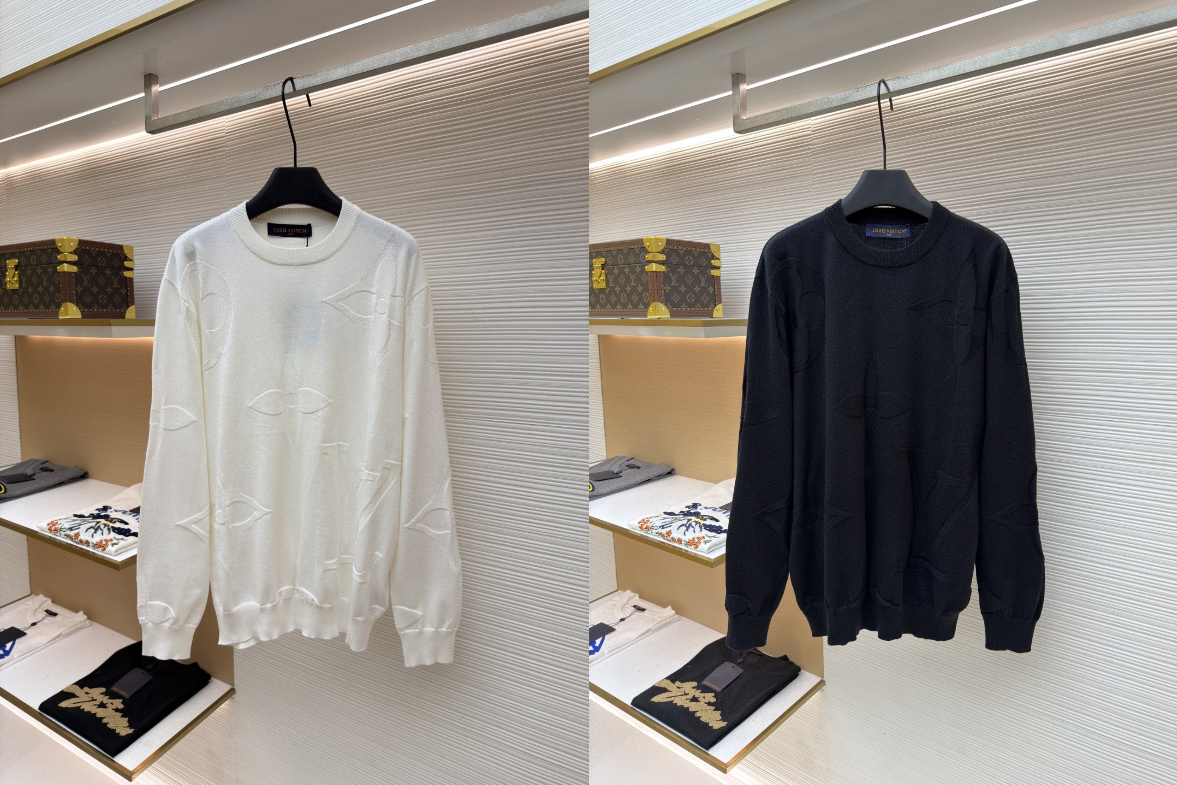 LOUIS VUITTON 路易威登 四叶草压花圆领针织衫 外套 长袖 白色 黑色 B0