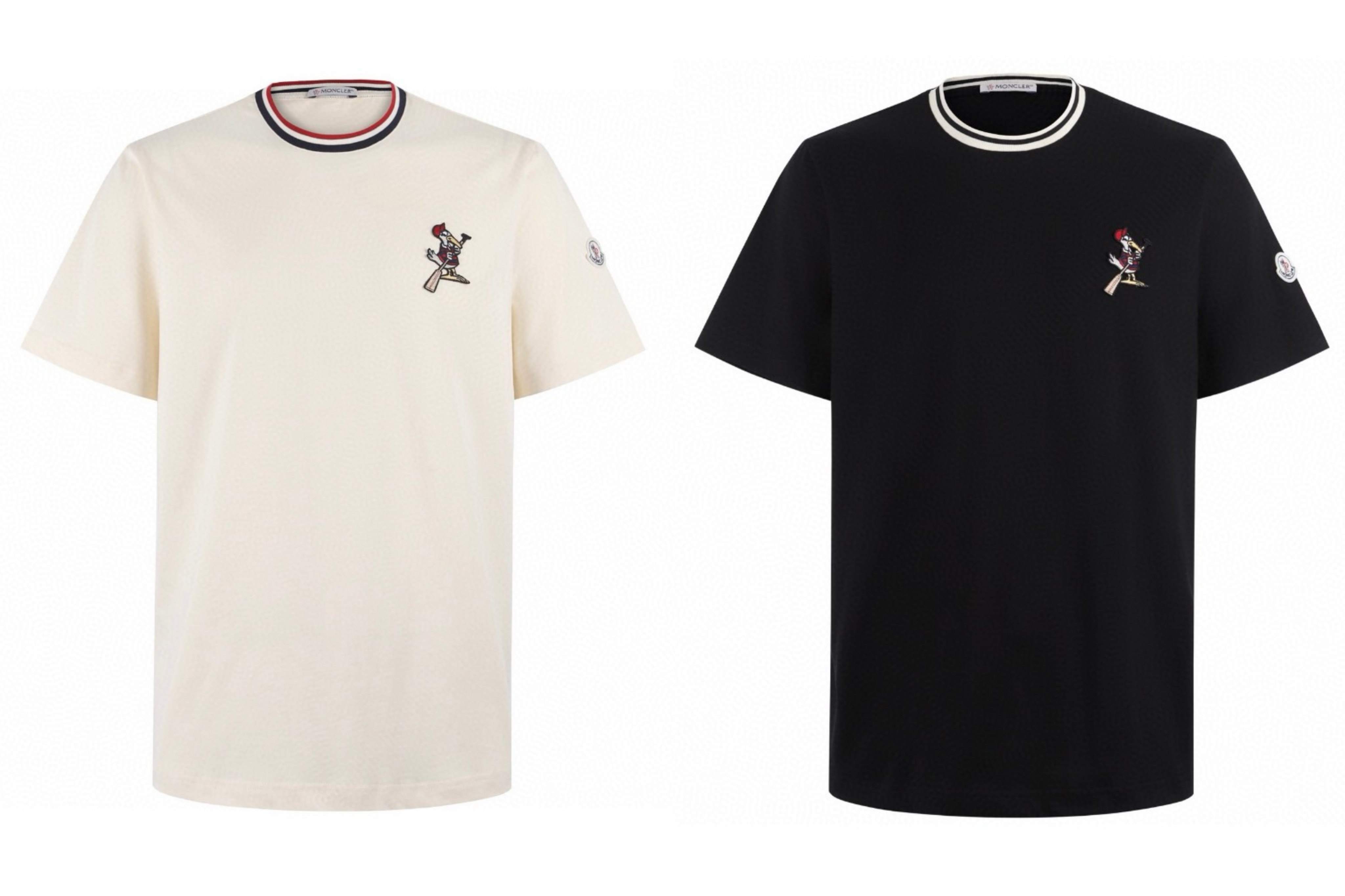 Moncler 蒙口 MonDuck 标识贴片刺绣圆领短袖 T恤 夏季 象牙白 黑色 A0 L10918C0001289AYY060