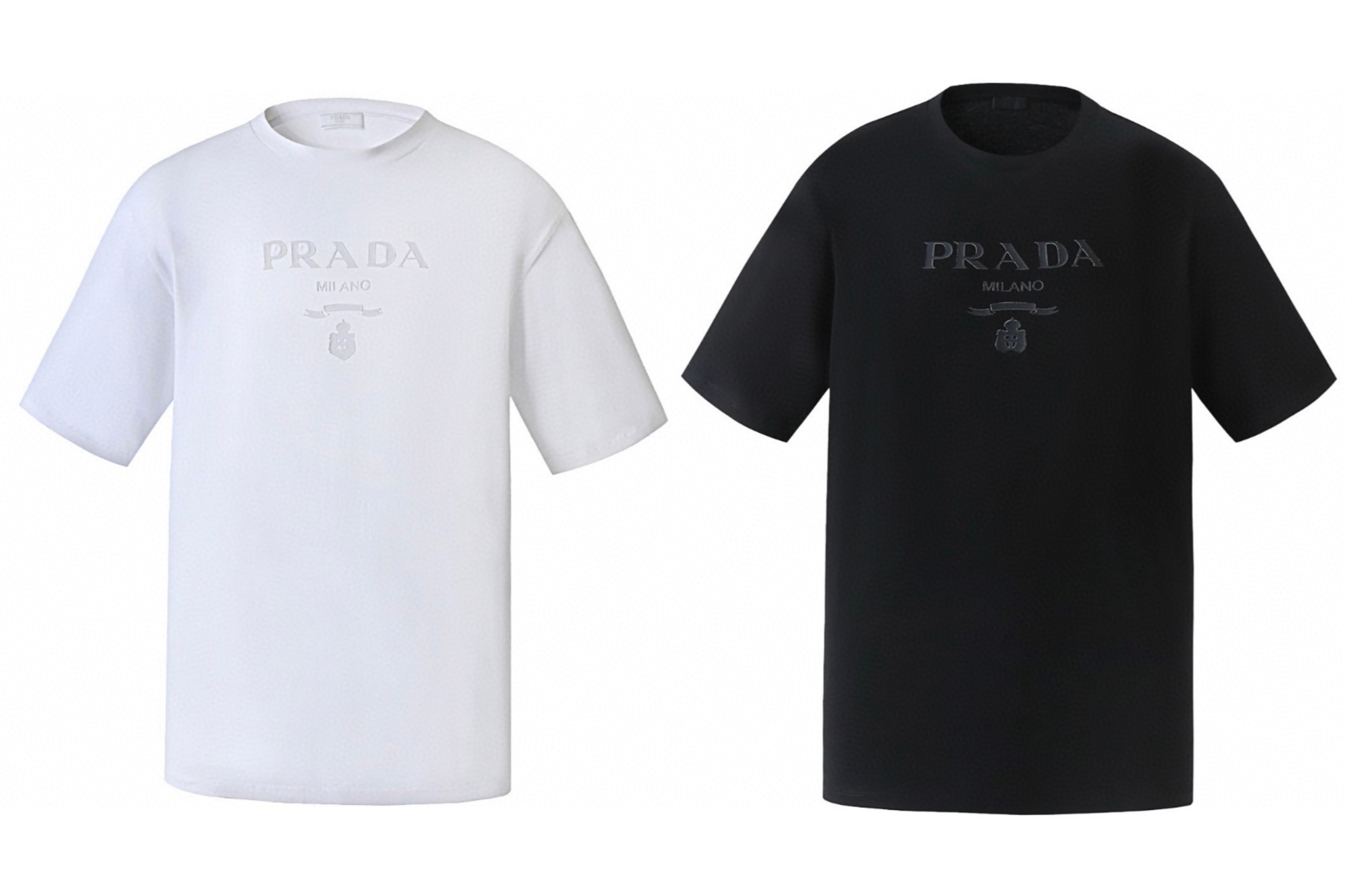 PRADA 普拉达 烫画压花logo圆领短袖 T恤 白色 黑色 A0 UJN782-S22110AV-F0009