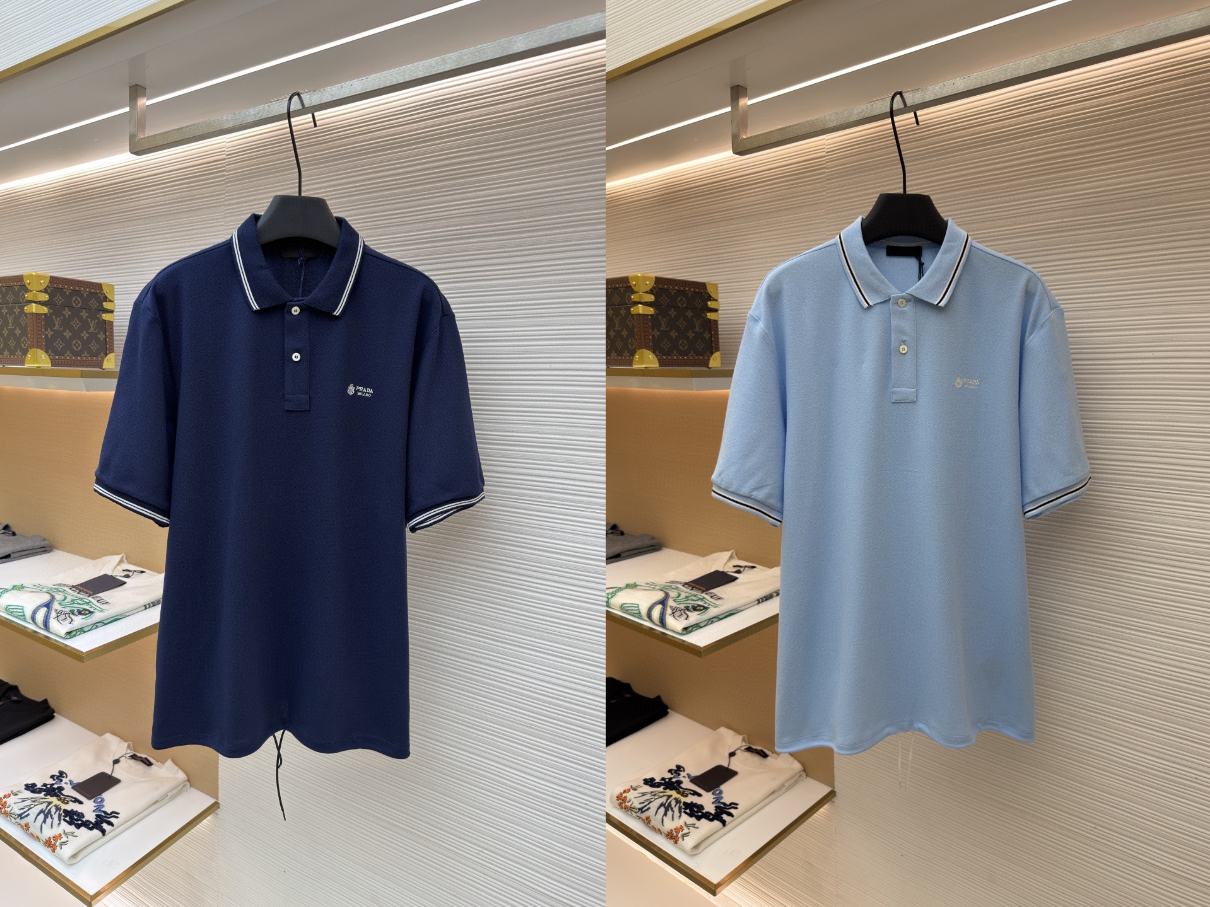 PRADA 普拉达 徽标刺绣抽绳Polo衫 短袖 T恤 深蓝色 浅蓝色 A0 UJN703-1YED-F0806-S-211