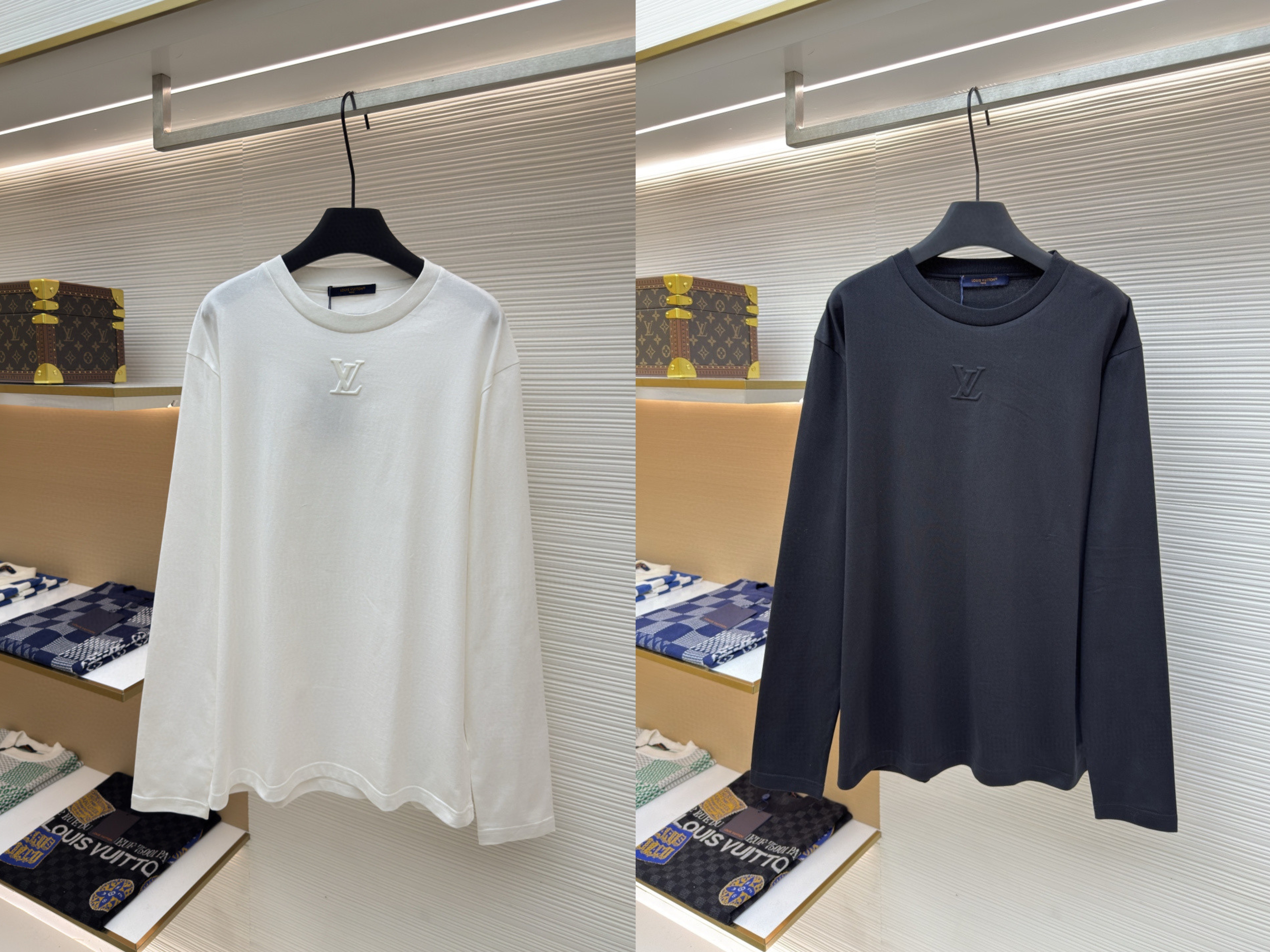LOUIS VUITTON 路易威登 暗纹浮雕长袖打底衫 T恤 白色 黑色 A2 1AGJQJ