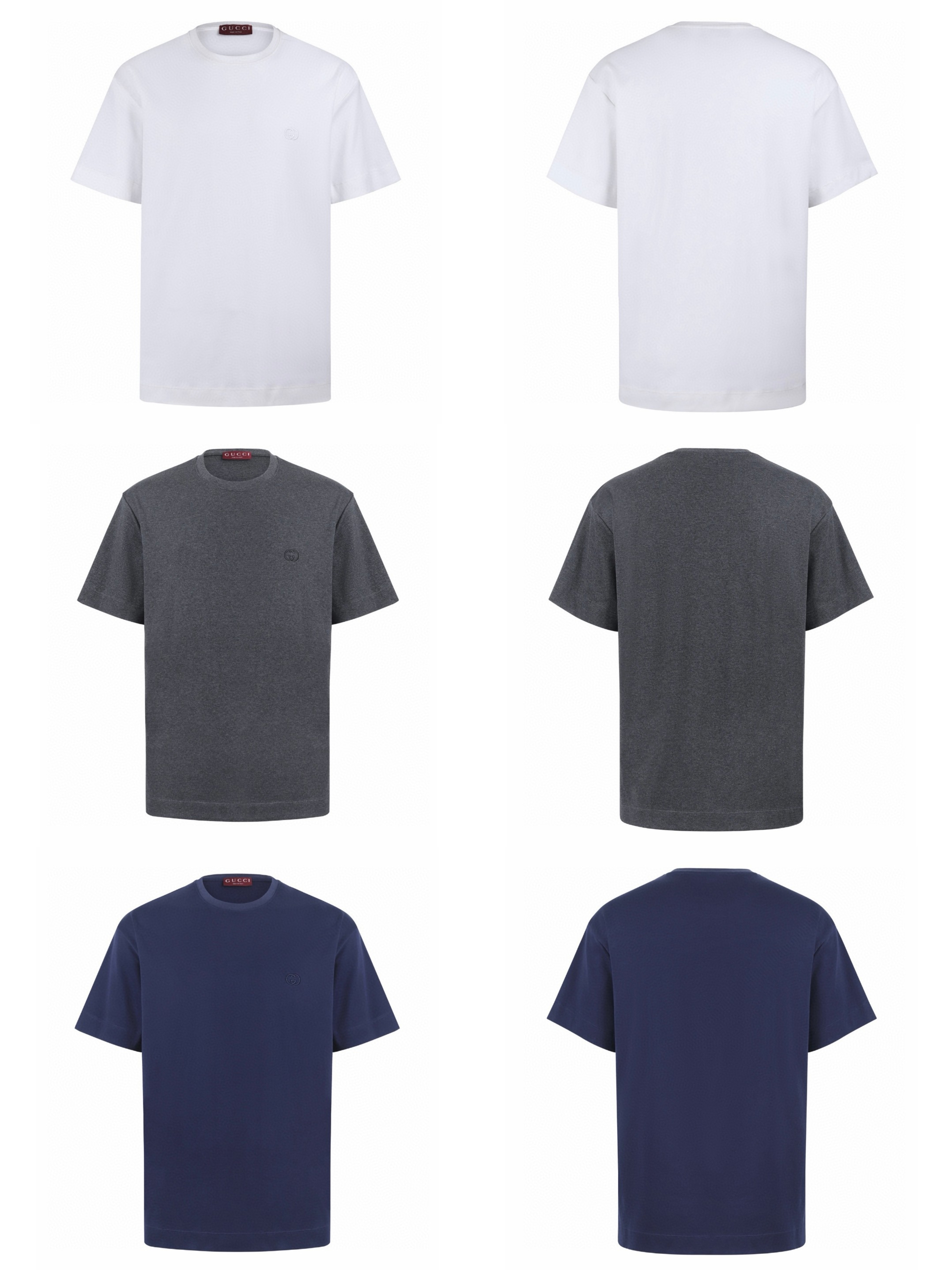 GUCCI 古驰 双G互口刺绣短袖 圆领 T恤 夏季 白色 灰色 蓝色 A0 