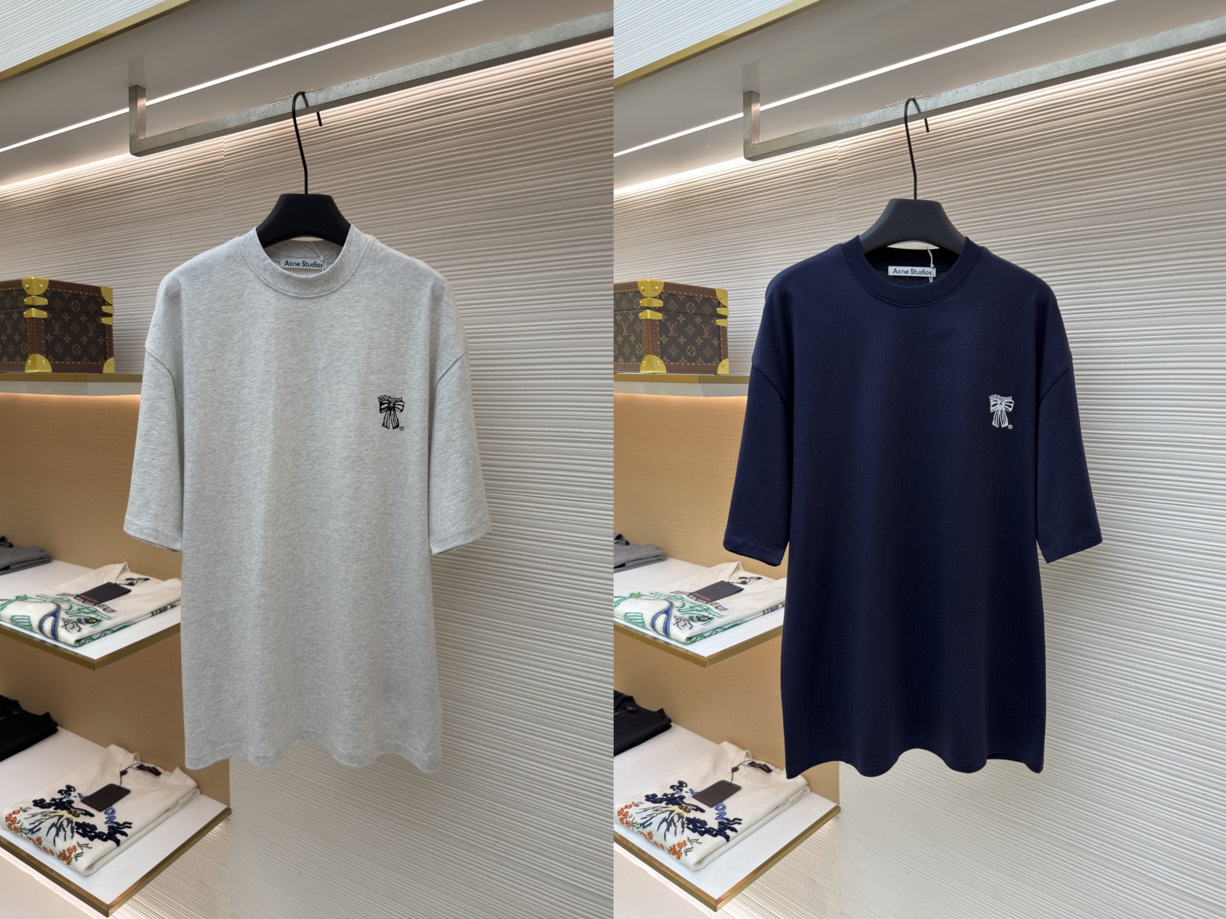 Acne Studios 蝴蝶结徽标印花圆领T恤 短袖 灰色 蓝色 A0 CL0458-885