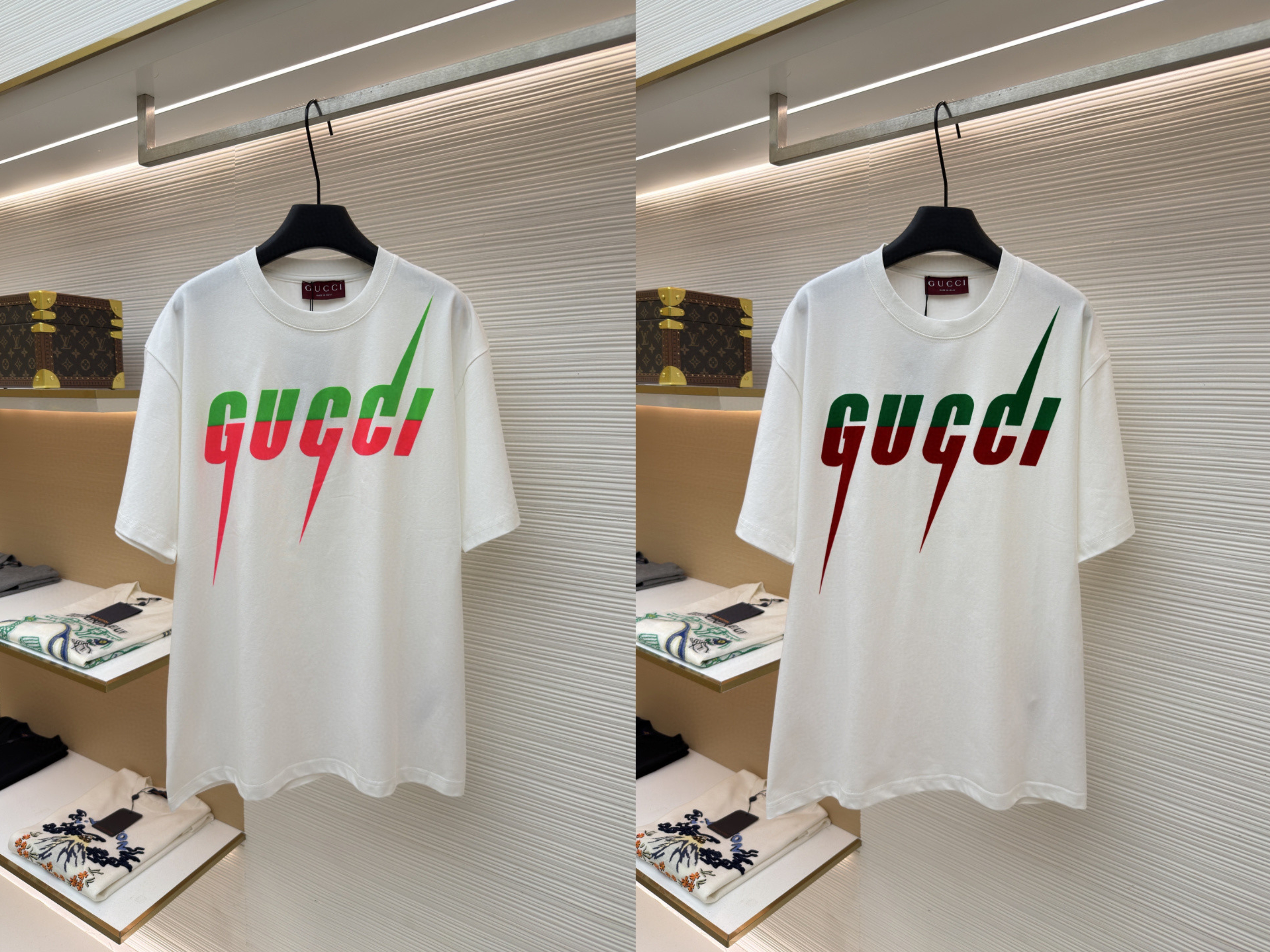 GUCCI 古驰 锋刃字母logo印花 短袖 T恤 圆领 套头 夏季 白色（绿粉） 白色（绿红）A0 565806-XJAZY-9037