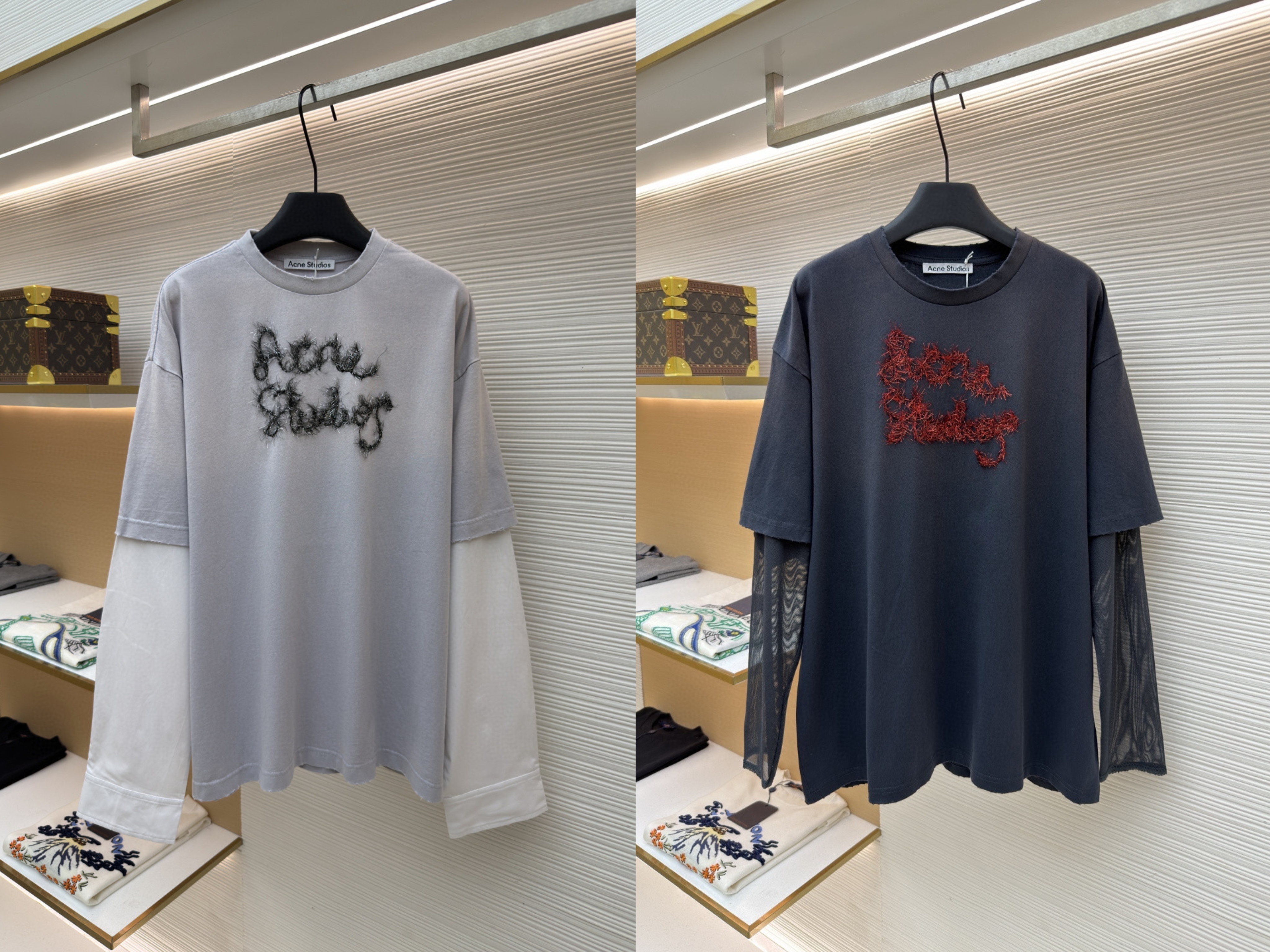 Acne Studios 复古效果分层假两件徽标T恤 打底衫 长袖 白色 黑色 A5 CL0422-228