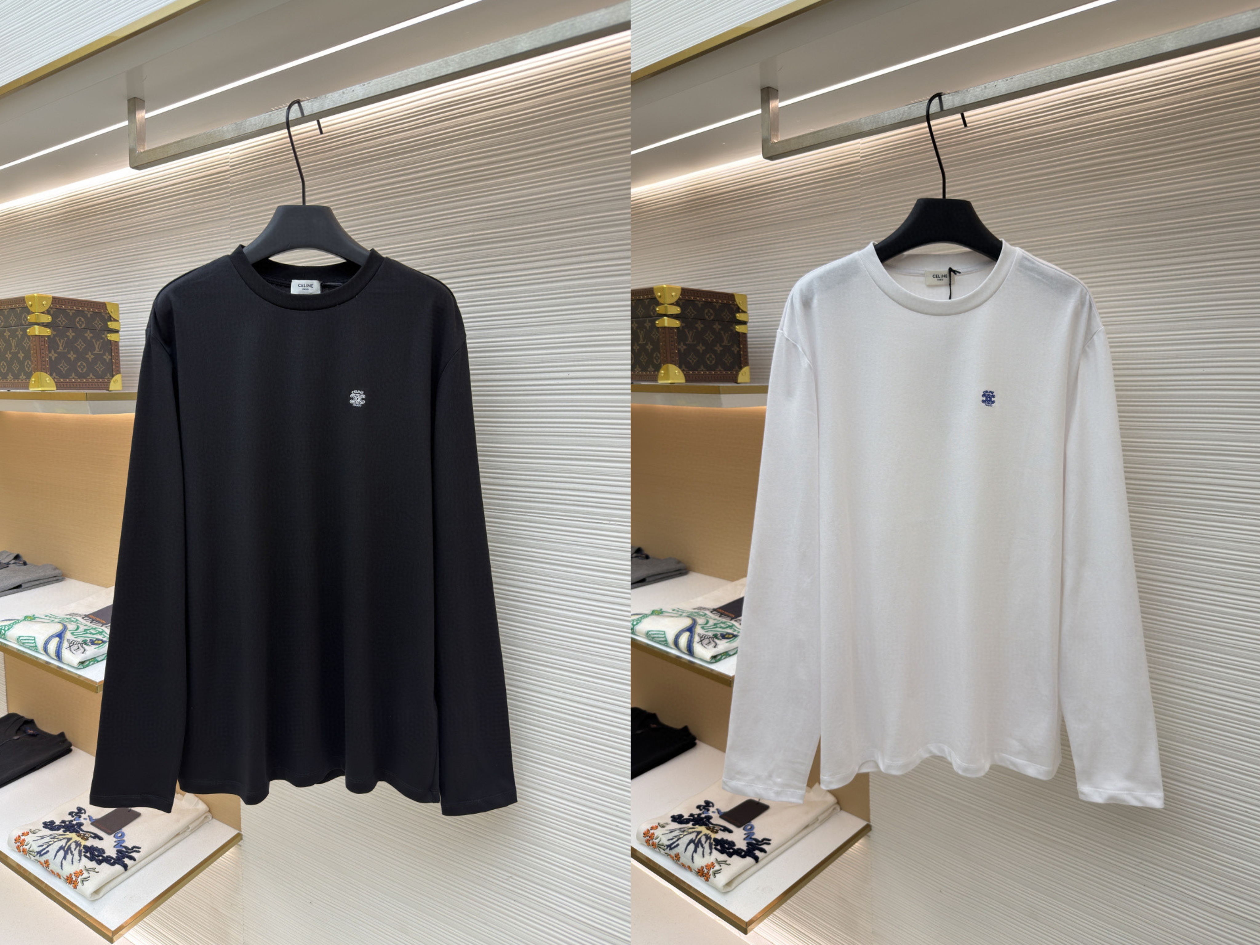 CELINE 徽标刺绣圆领T恤 打底衫 长袖 黑色 白色 A5 RX0IZ1242-38AW