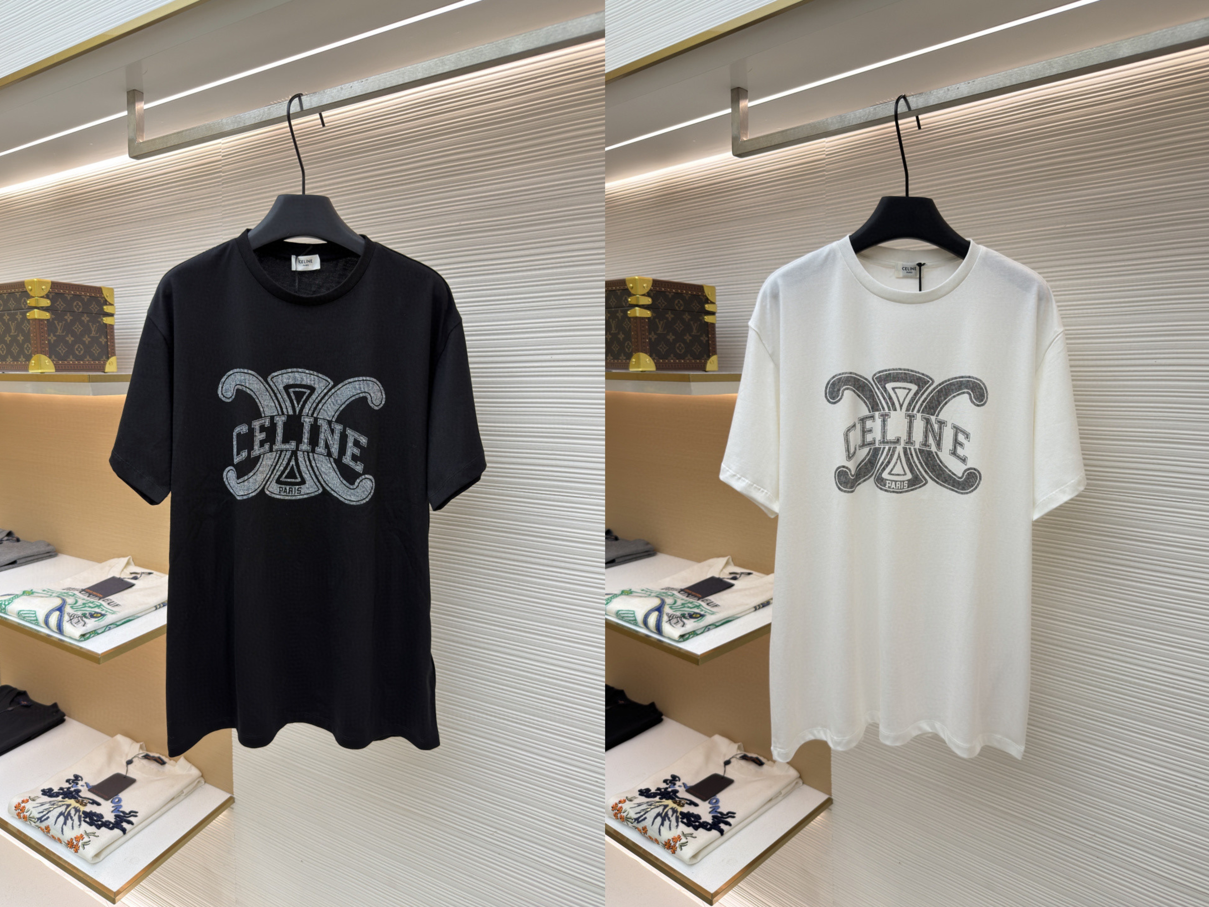 CELINE 赛琳 凯旋门字母印花 短袖 T恤 圆领 夏款 黑色 白色 A0 RX0BO671Q-38AW