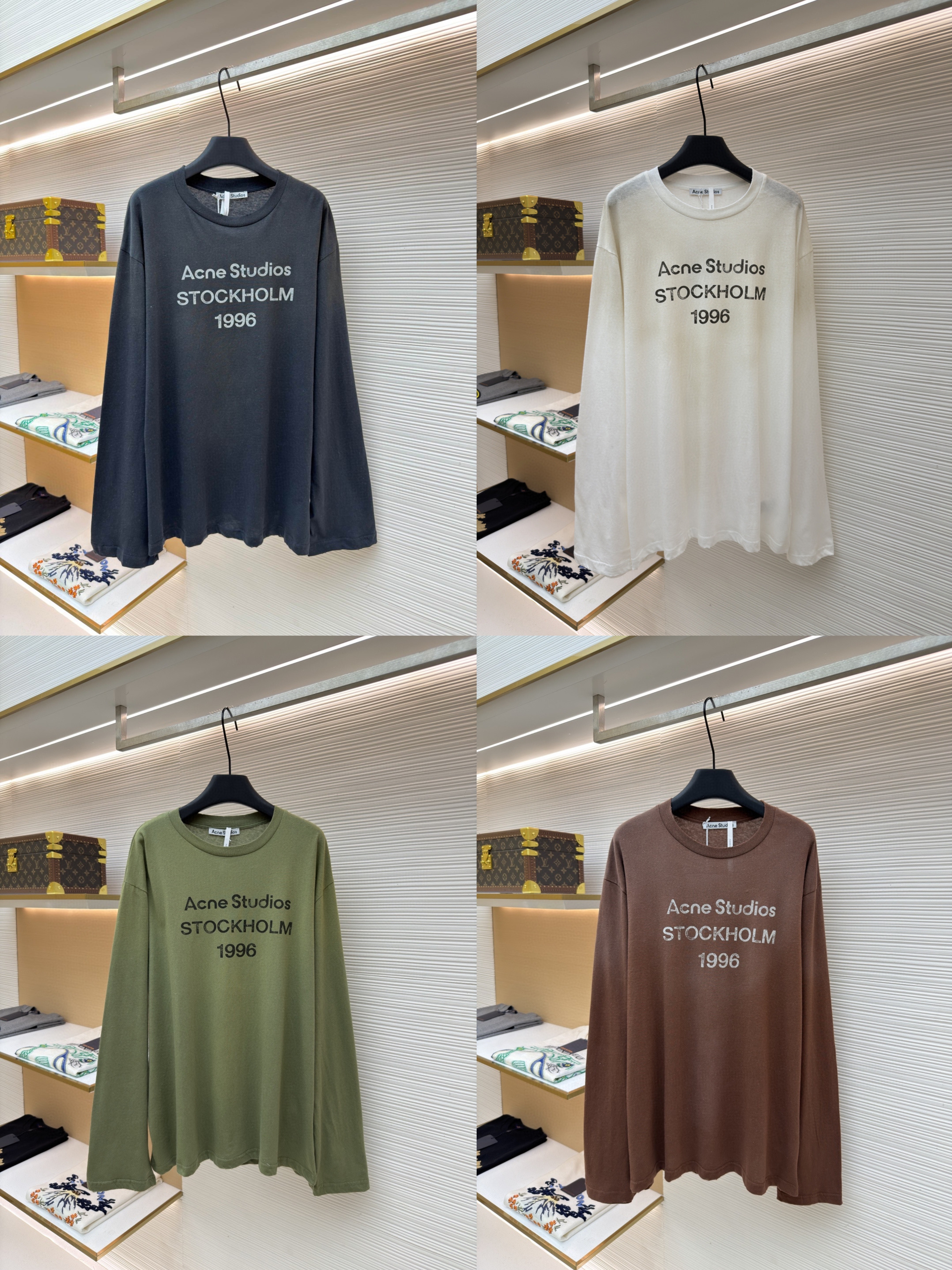 Acne Studios 1996泥染水洗做旧圆领T恤 打底衫 长袖 黑色 白色 绿色 棕色 A5 80IT2S022