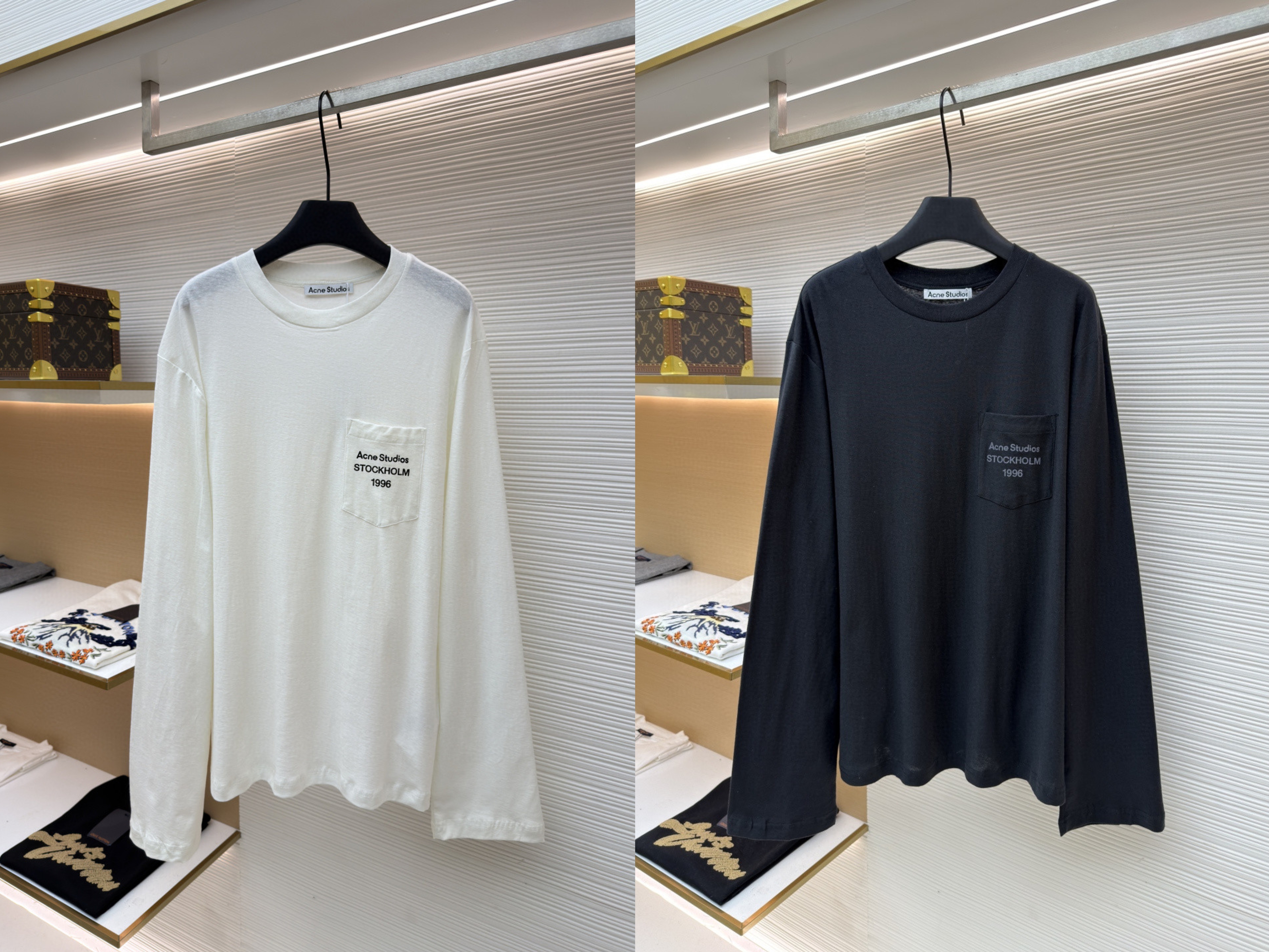 Acne Studios徽标口袋圆领T恤 打底衫 长袖 白色 黑色 A5 CL0439-AEG