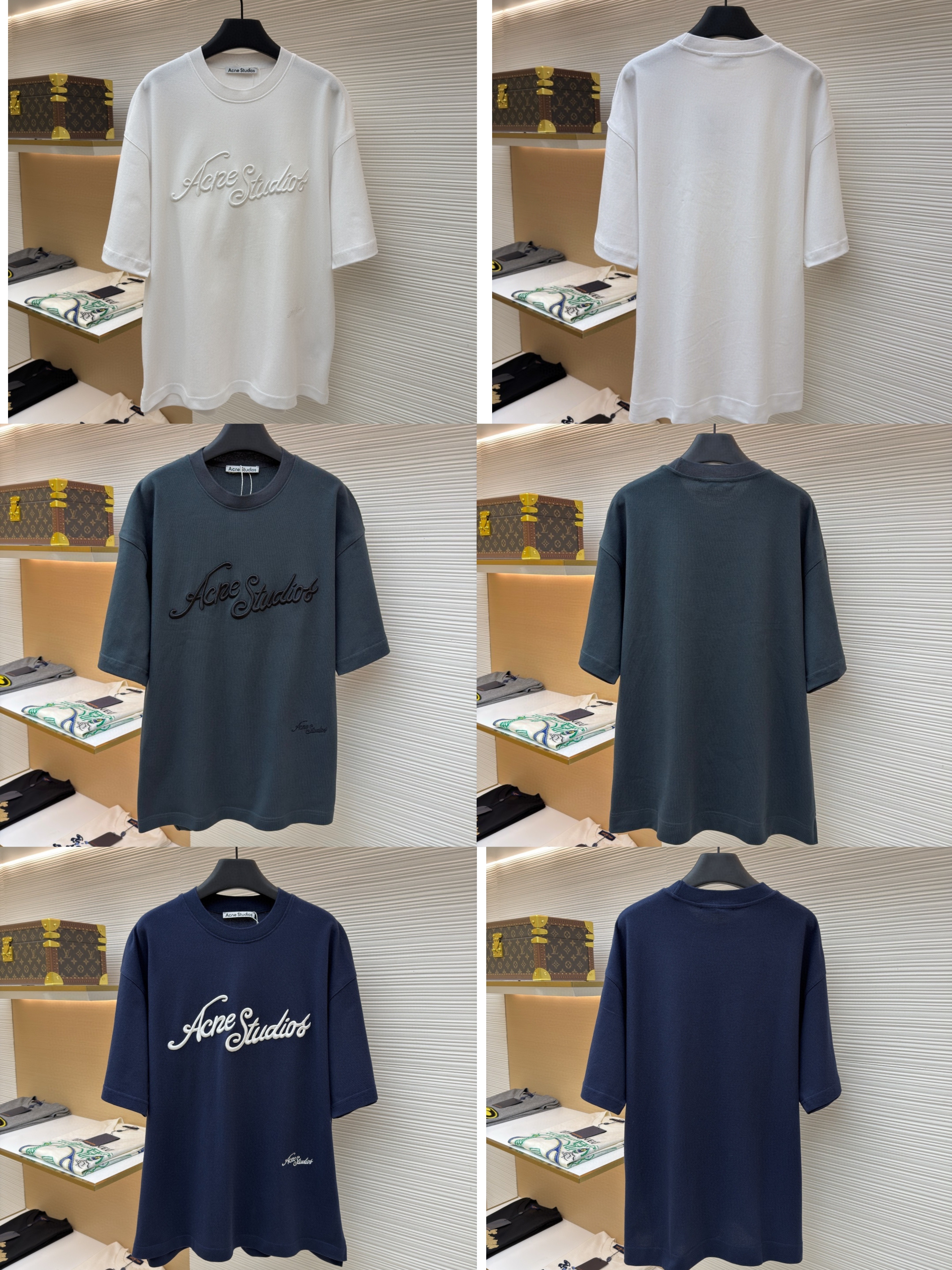 Acne Studios 3D刺绣徽标圆领T恤 短袖 白色 黑色 蓝色 A0 CL0327-183
