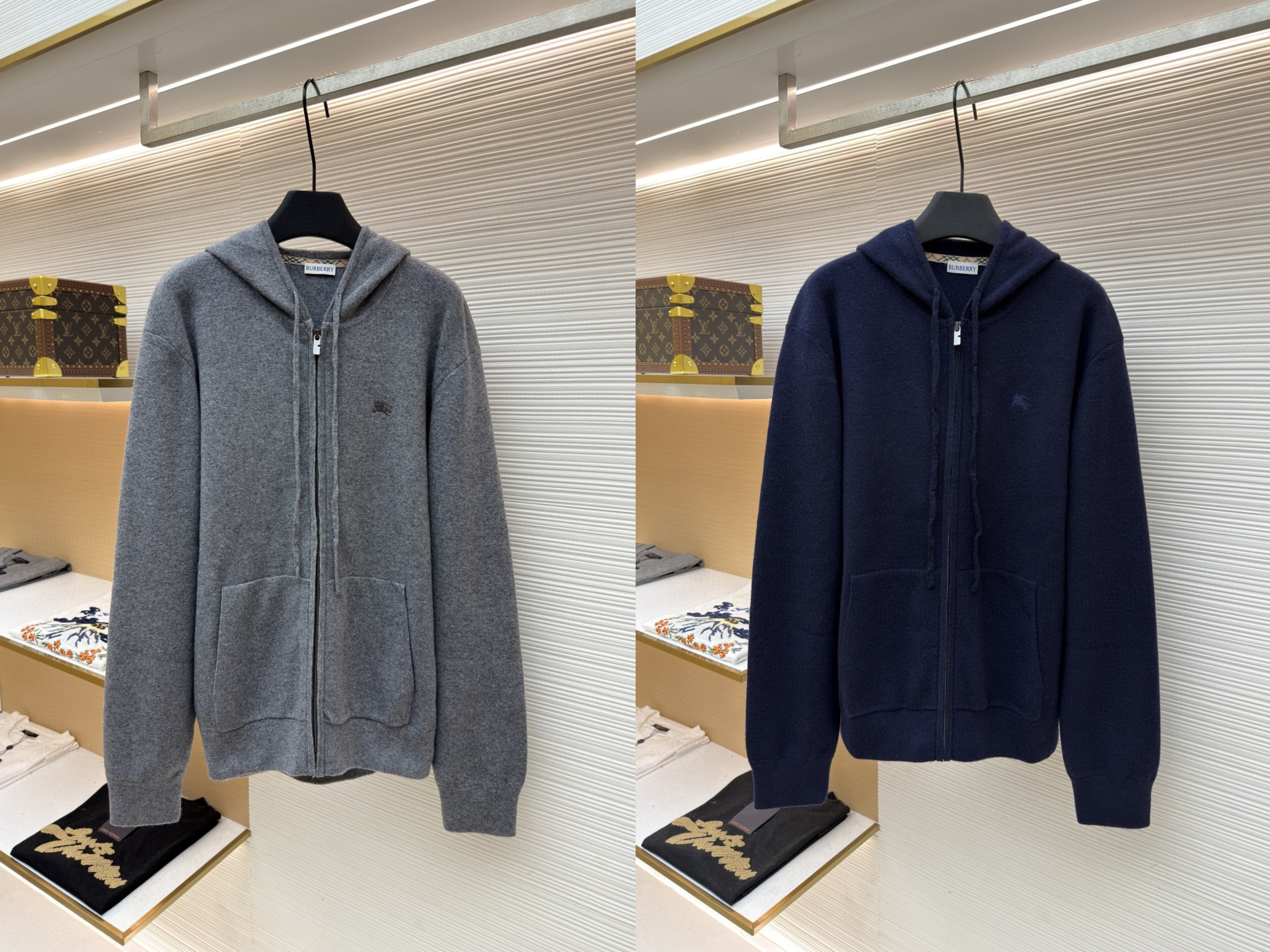 Burberry 巴宝莉 刺绣拉链开衫 连帽卫衣 毛衣 长袖 外套 灰色 蓝色 B0 81121341