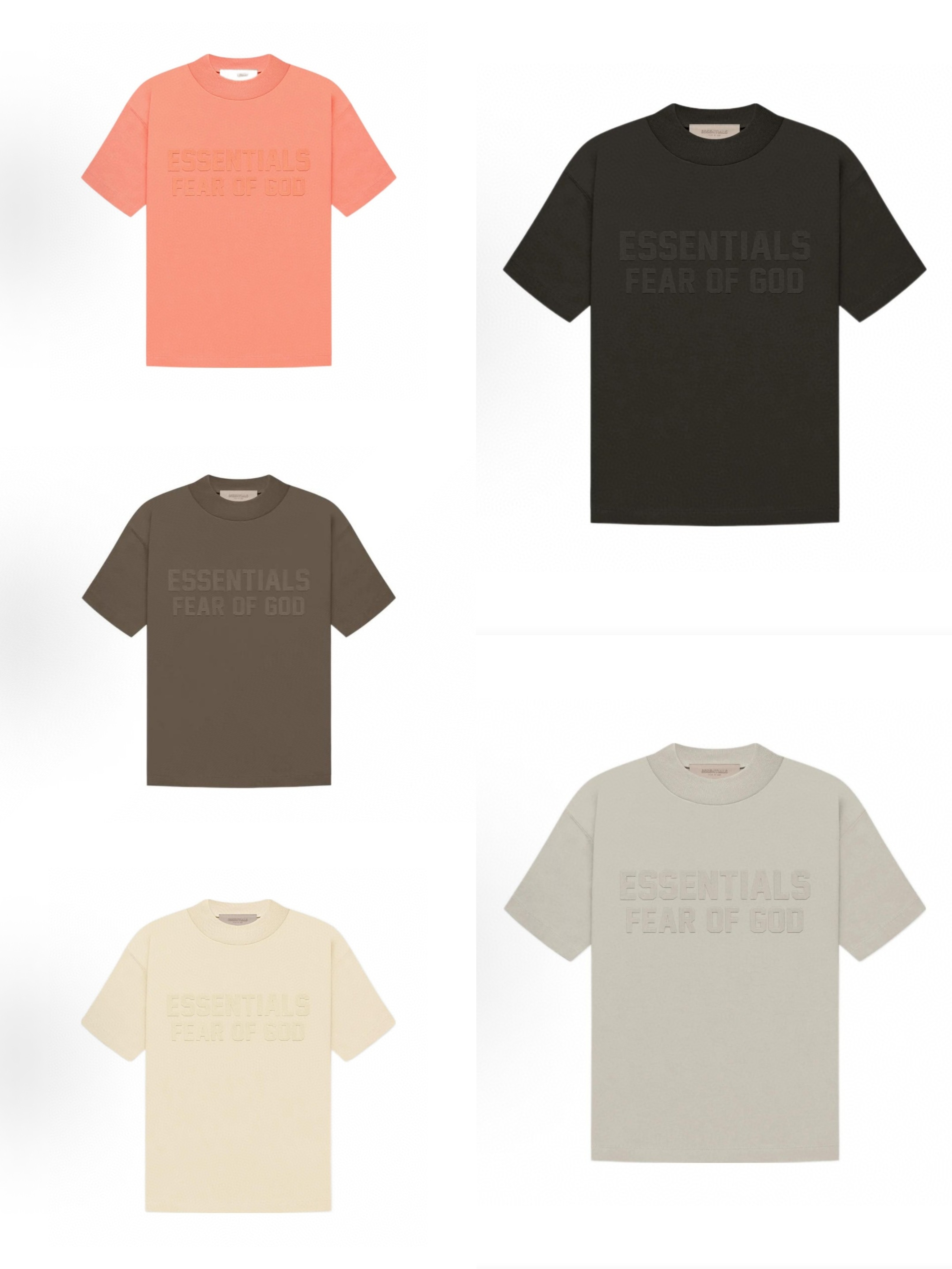 Fear of God Essentials 双排植绒字母印花圆领短袖 T恤 男女同款 夏款 珊瑚红 烟丝色 黑棕色 蛋壳白 烟灰色