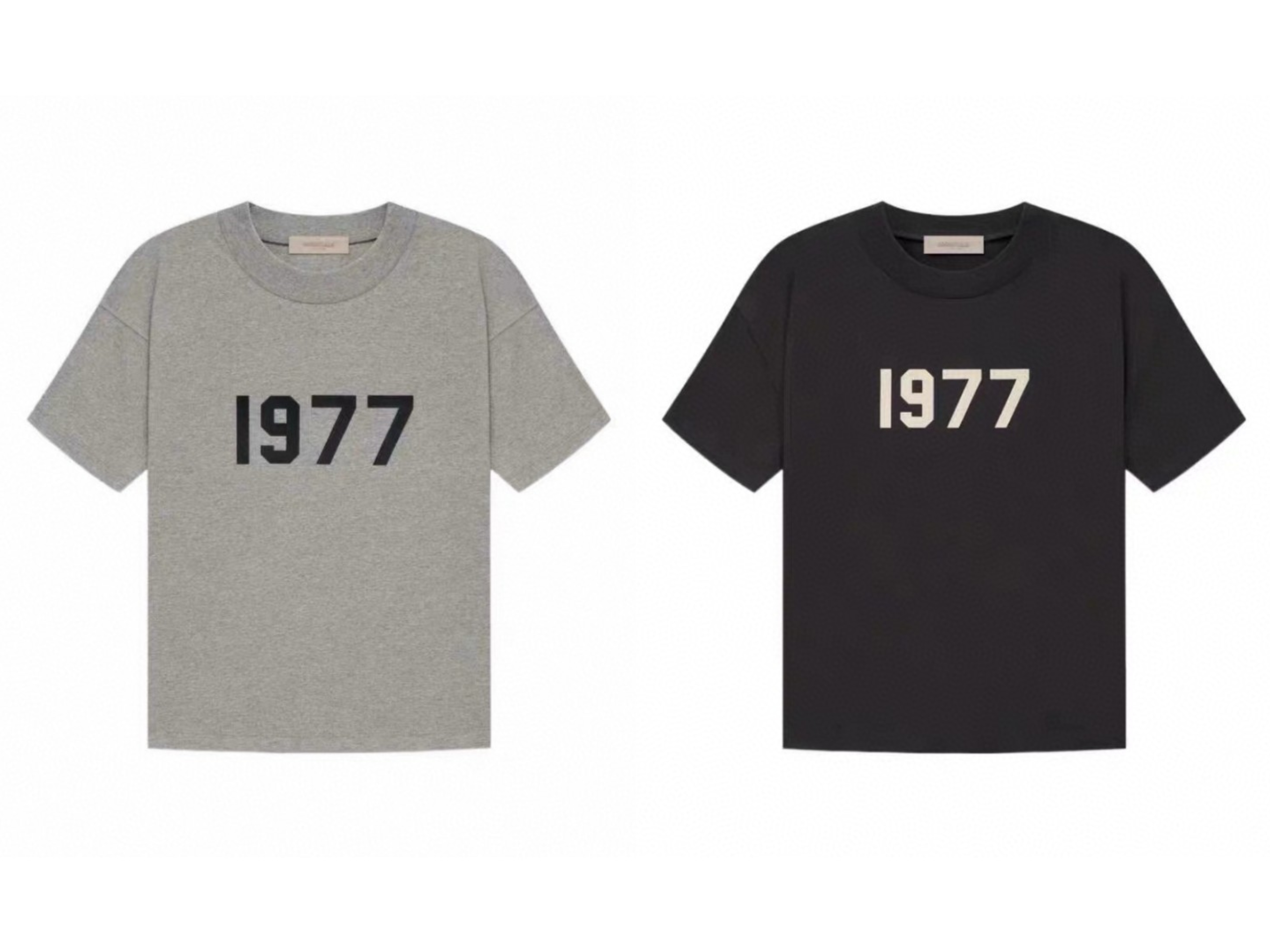 Fear of God Essentials 1977系列 植绒印花圆领短袖 T恤 男女同款 夏款 深麻灰 铁黑色