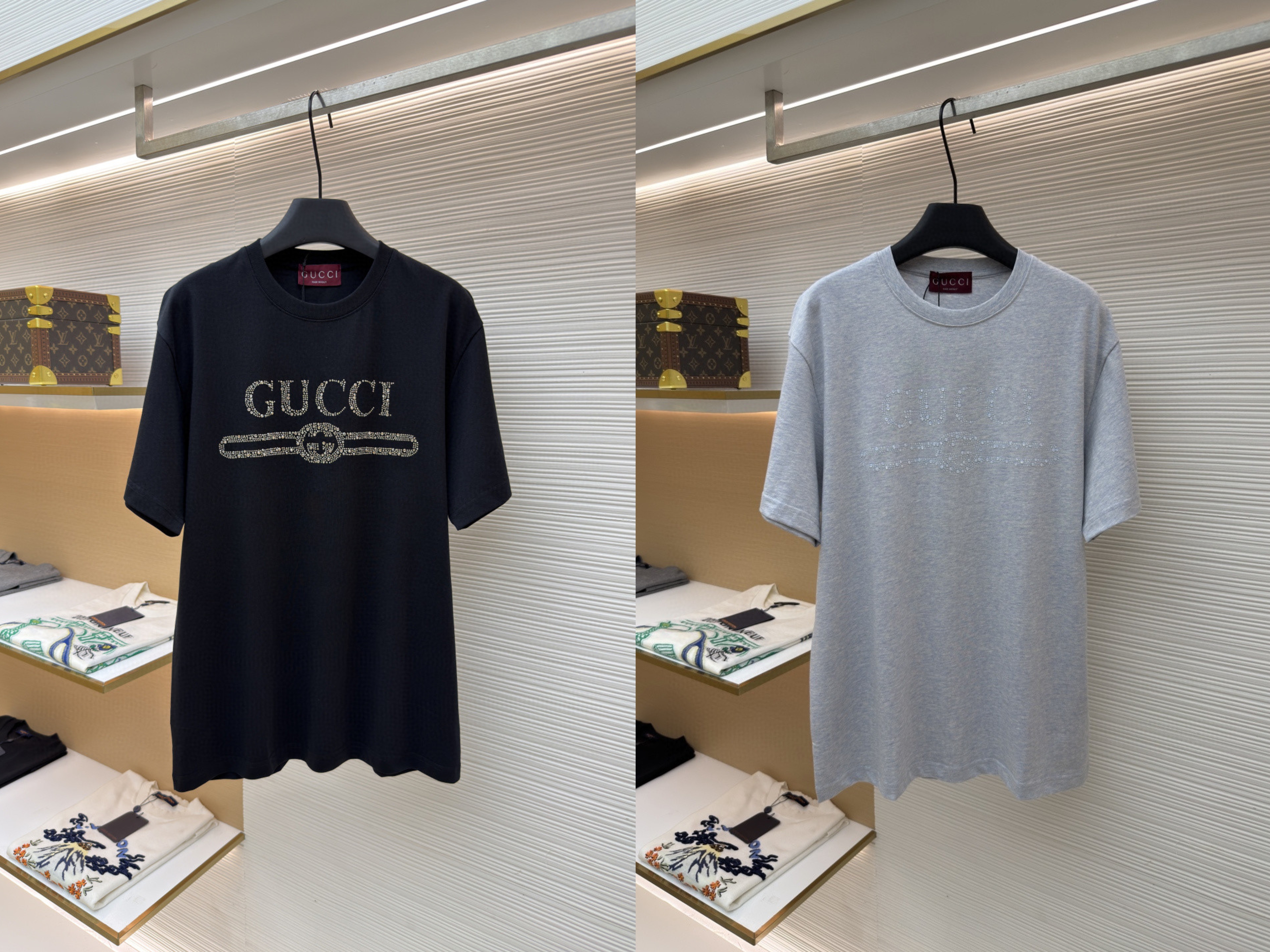 GUCCI 古驰 烫钻logo标识圆领短袖 T恤 夏季 黑色 灰色 A0 796395-XJG36-1043