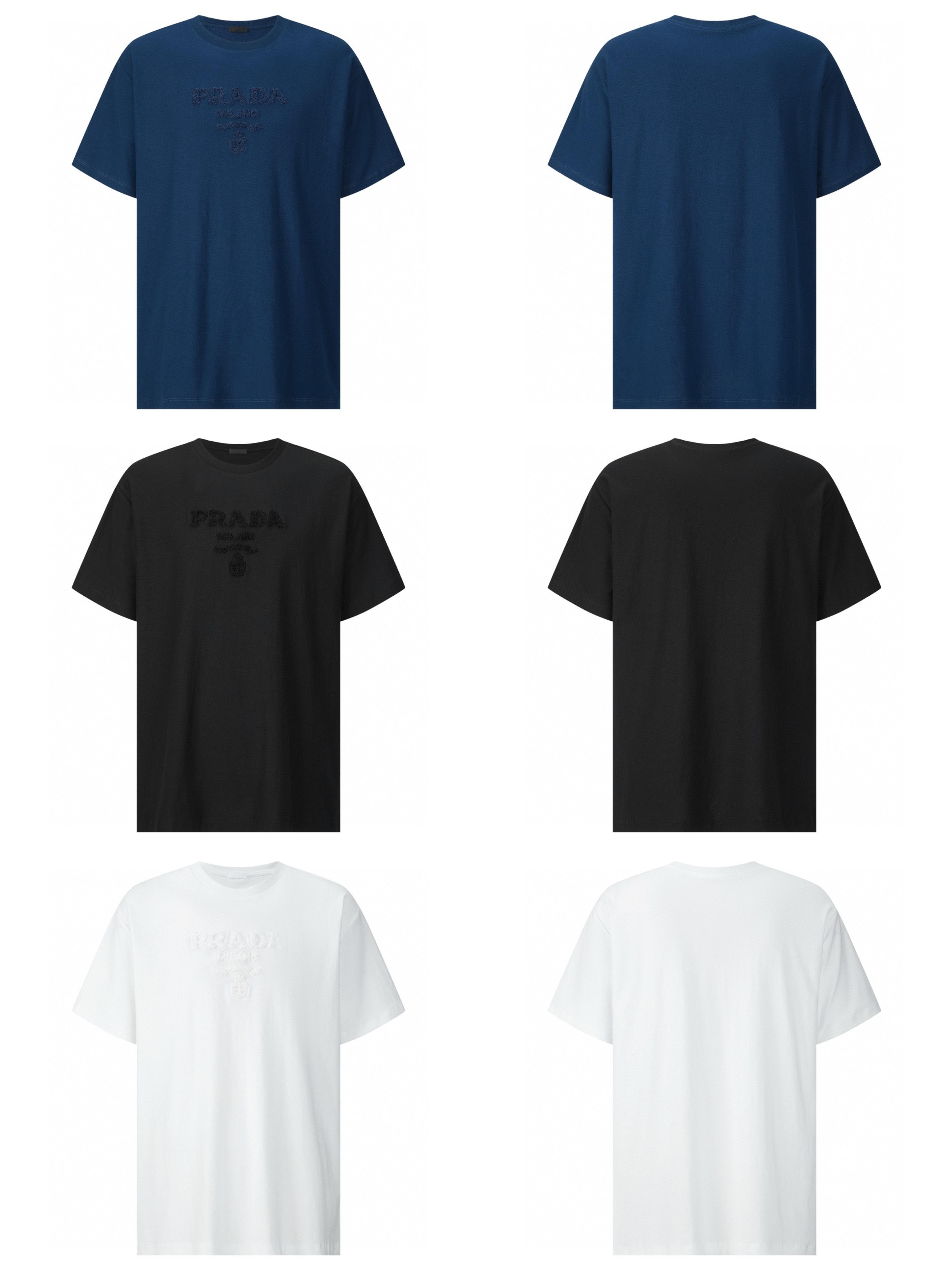 PRADA 普拉达 毛巾刺绣标识圆领短袖 T恤 夏季 黑色 蓝色 白色 A0 UJN897-14LB-F0008-S-OOO