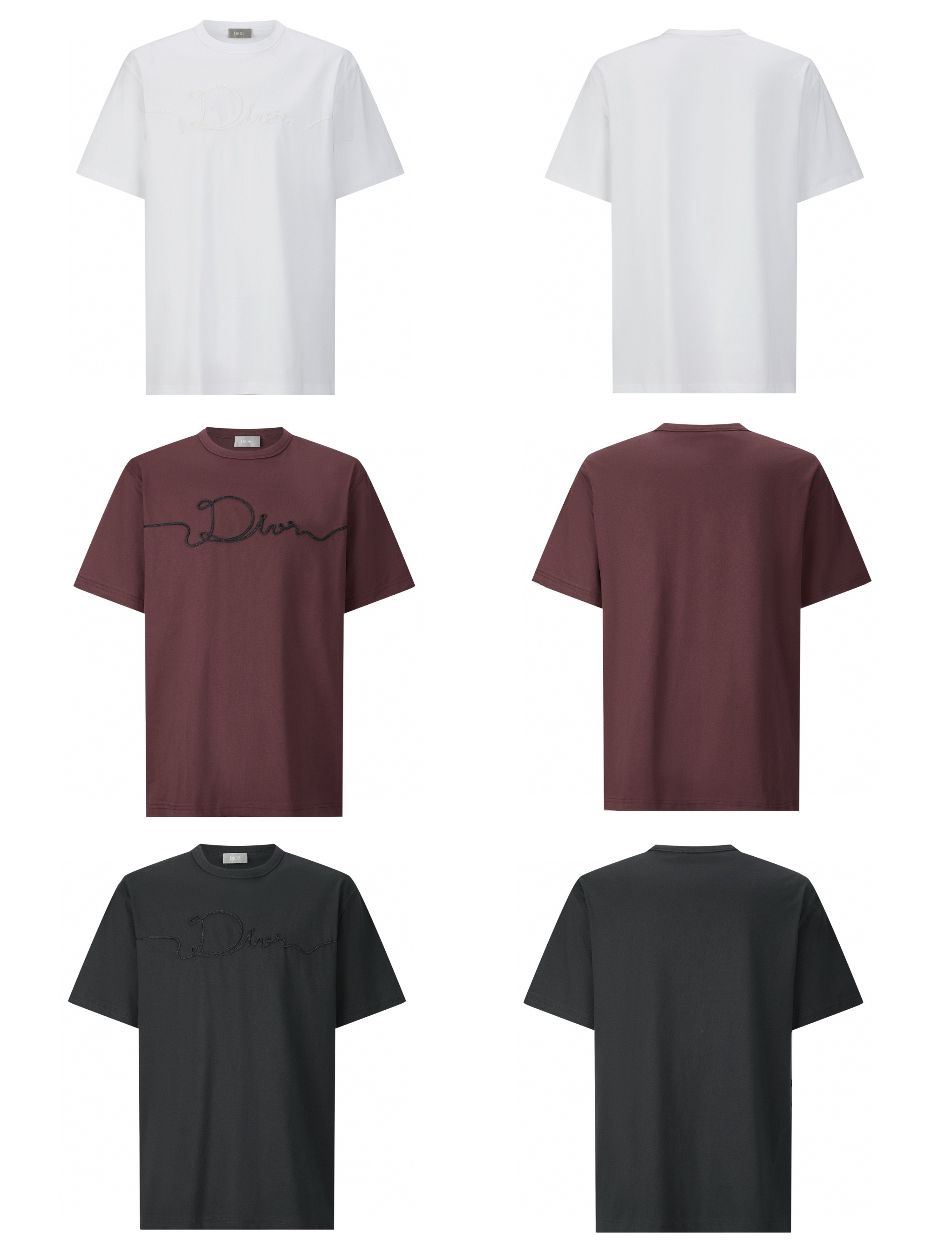 DIOR 迪奥 麻绳标识圆领短袖 T恤 夏季 白色 酒红色 黑色 A0 613J668A0677-C080
