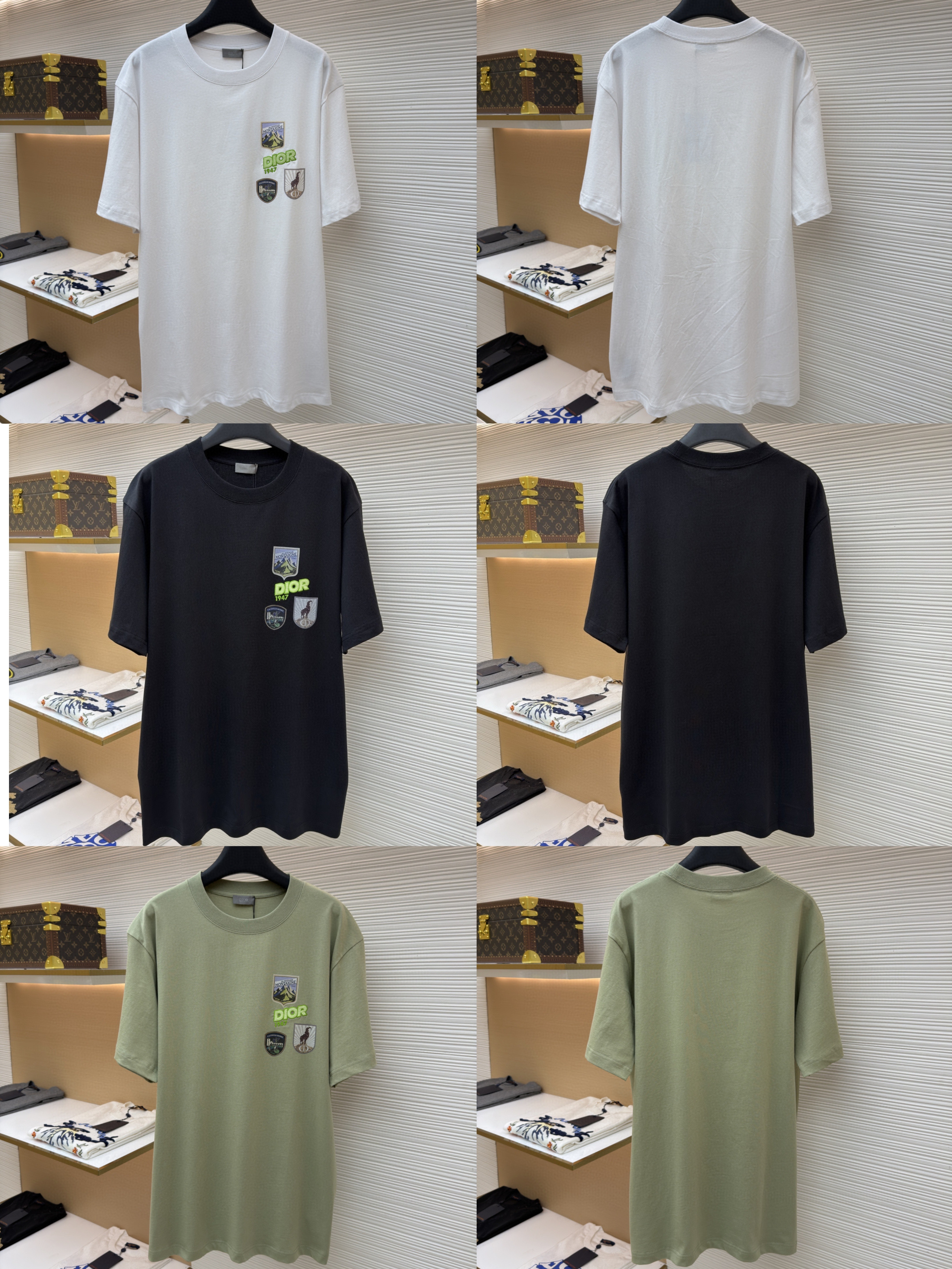 DIOR 迪奥 多色补丁圆领短袖 T恤 夏季 白色 黑色 绿色 A0 613J696E0677-C086