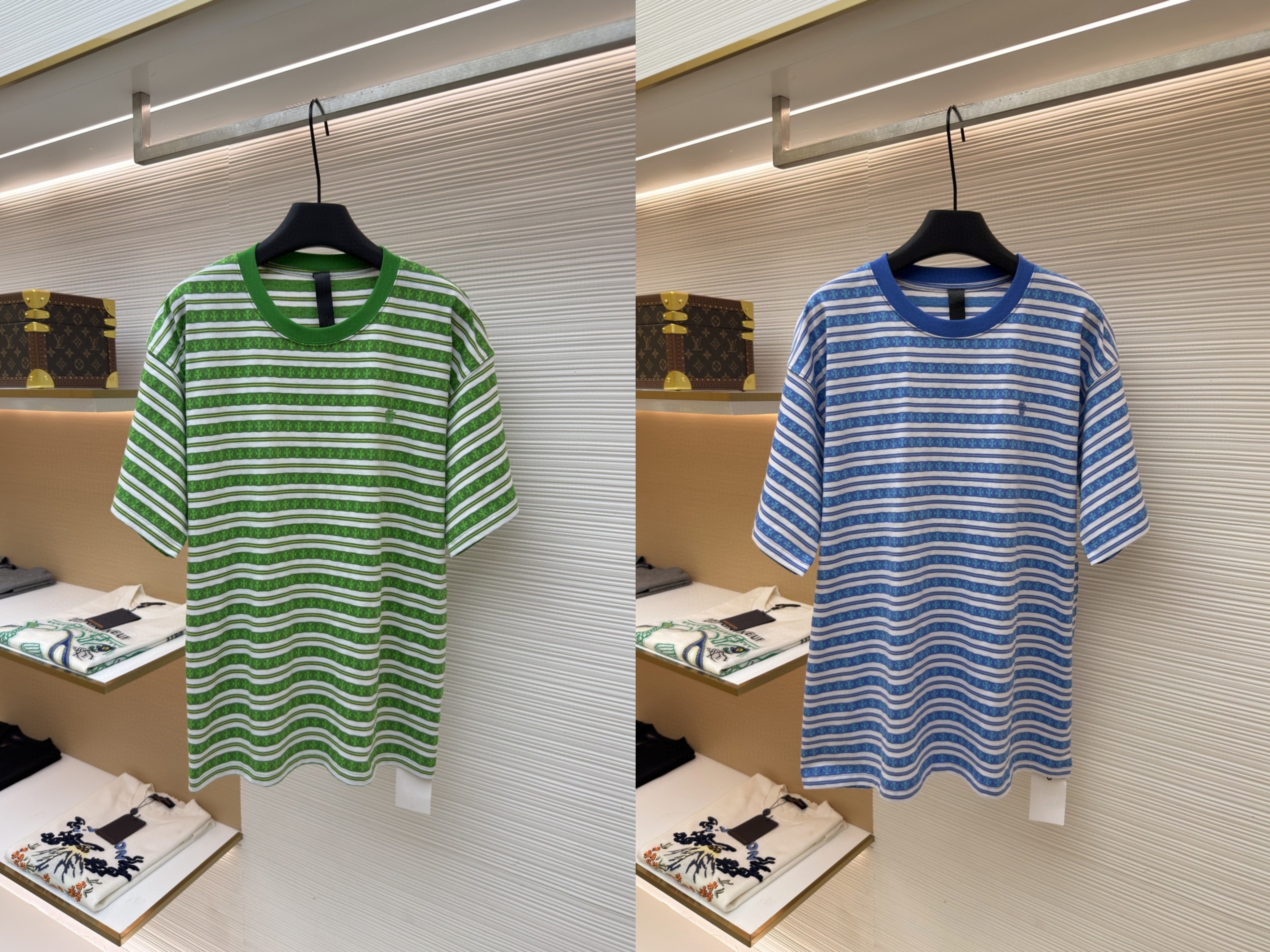 Chrome Hearts 克罗心 色织满印条纹圆领短袖 T恤 绿色 蓝色 A2 CH-036009158