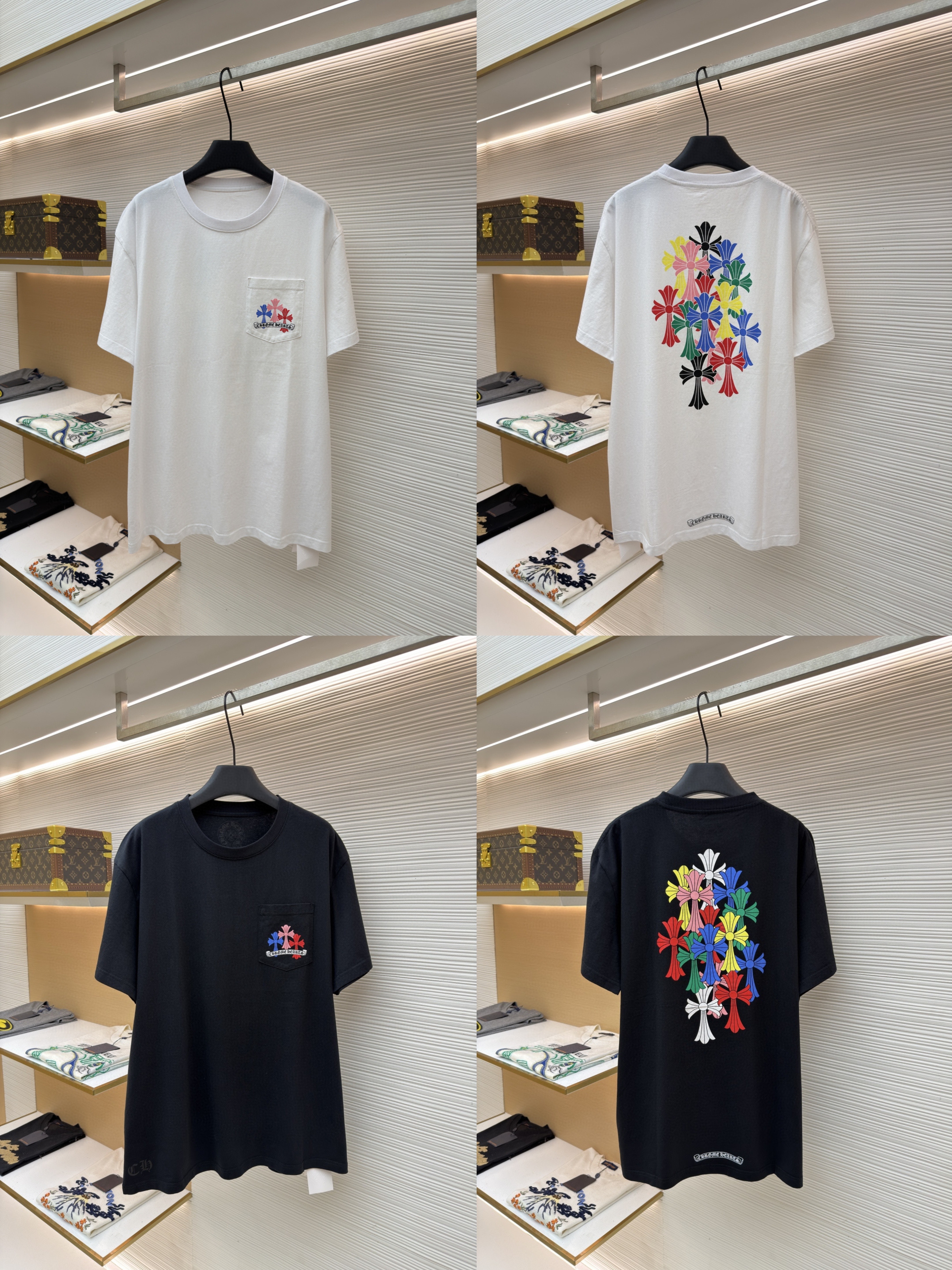 Chrome Hearts 克罗心 迈阿密限定 彩色十字架圆领短袖 T恤 白色 黑色 A2 HC-0609