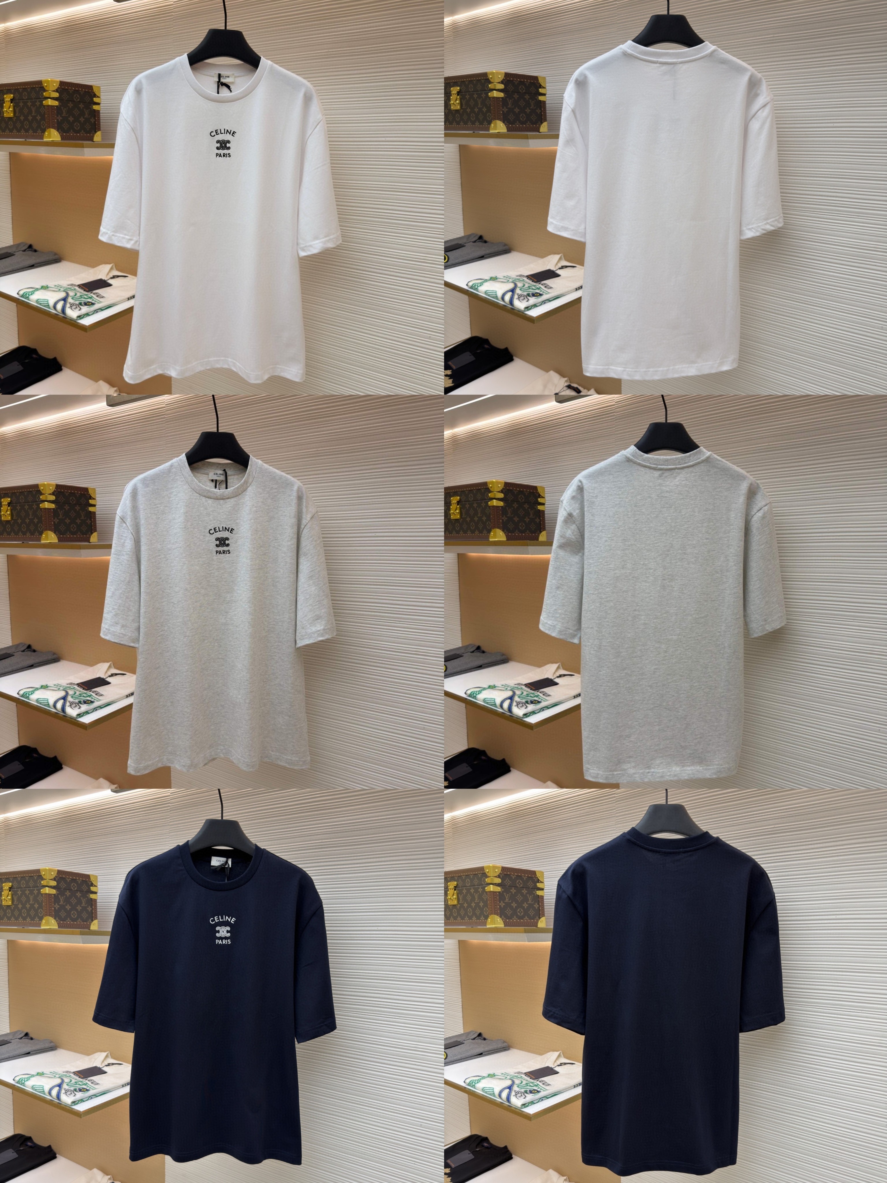 CELINE 赛琳 纯色logo印花圆领短袖 T恤 夏款 白色 灰色 蓝色 A0 RX0LJ1242-01OB