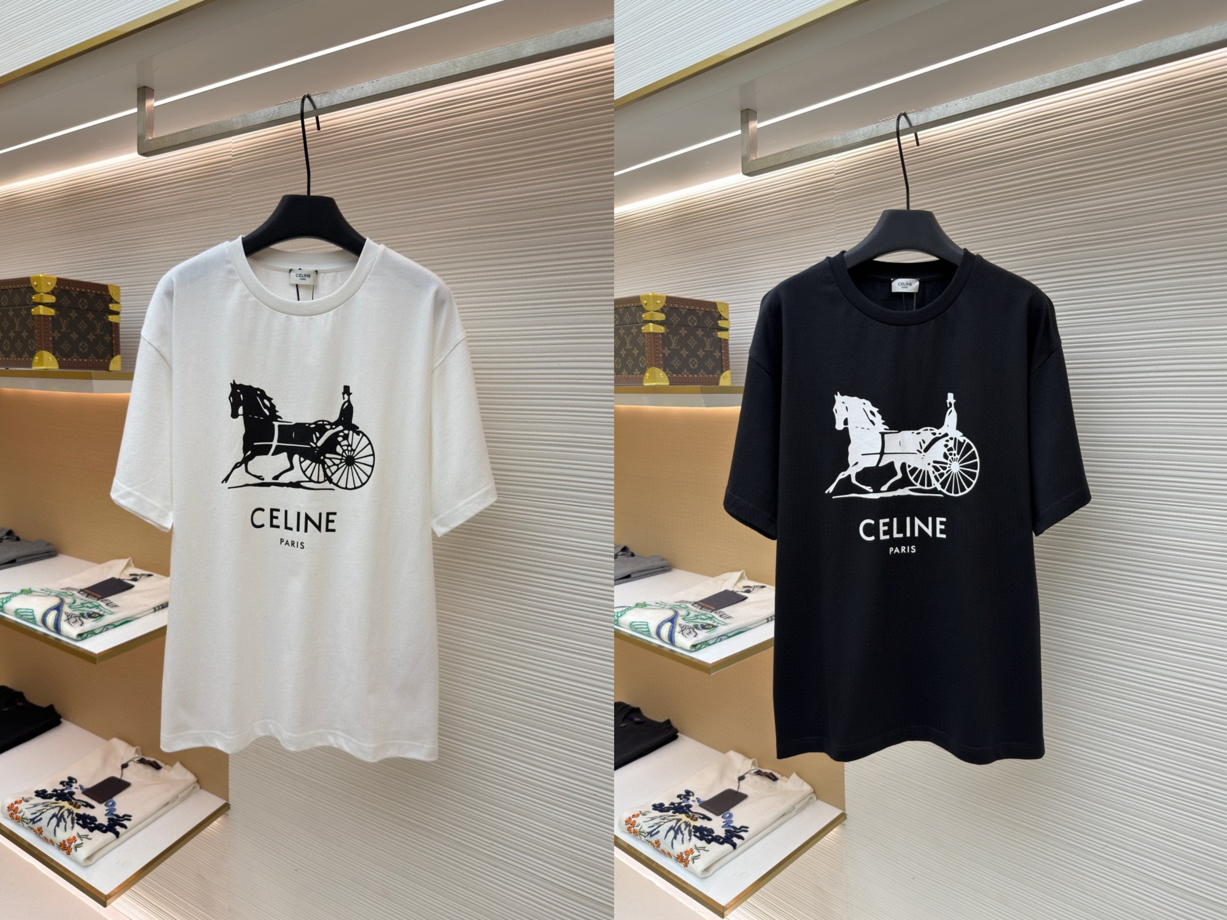 CELINE 赛琳 马车印花圆领短袖 T恤 夏款 黑色 白色 A0 RX0LB1242-01OK