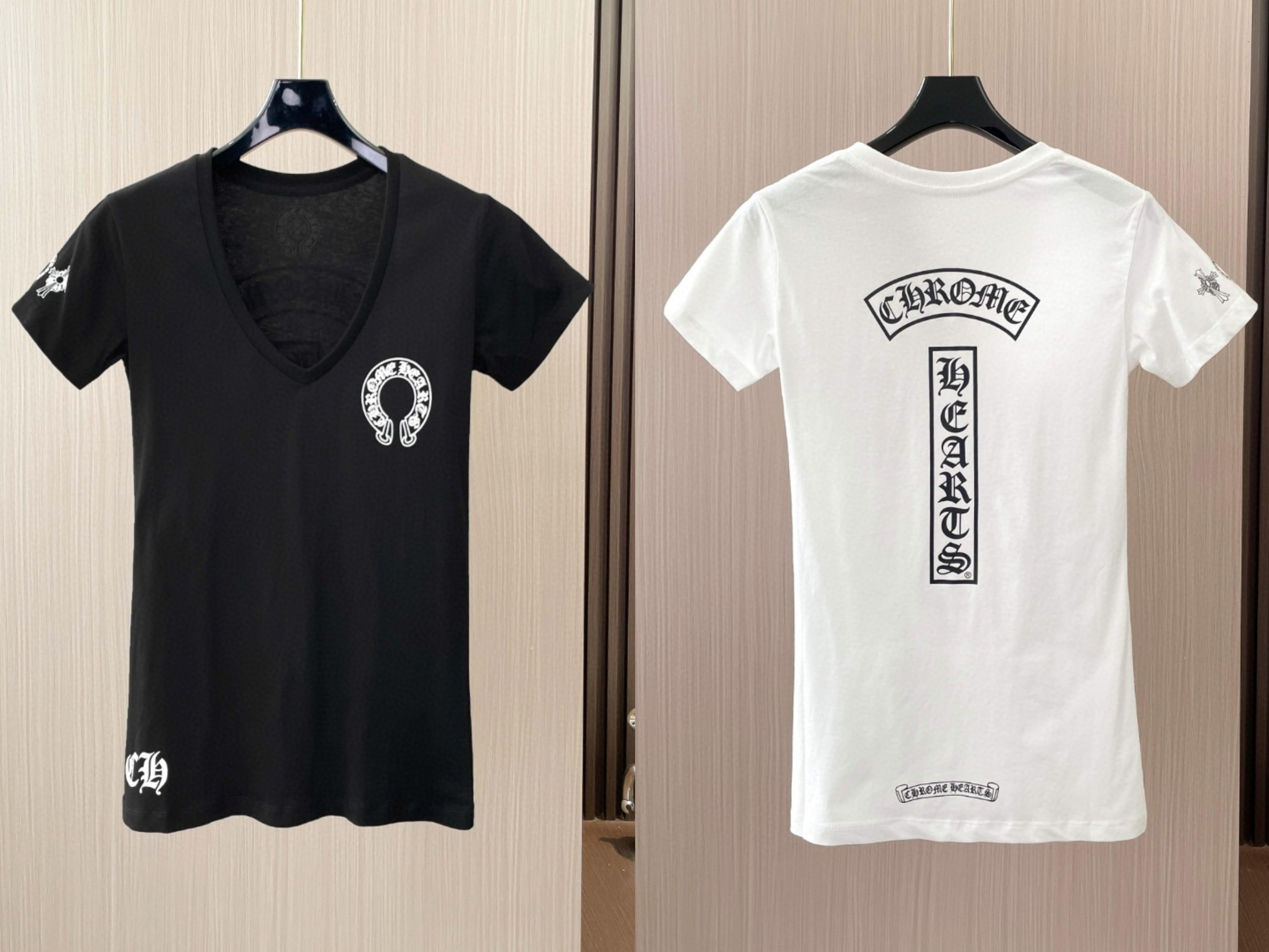 Chrome Hearts 克罗心 马蹄梵文T型印花V领短袖 T恤 夏季 女款 黑色 白色 A2