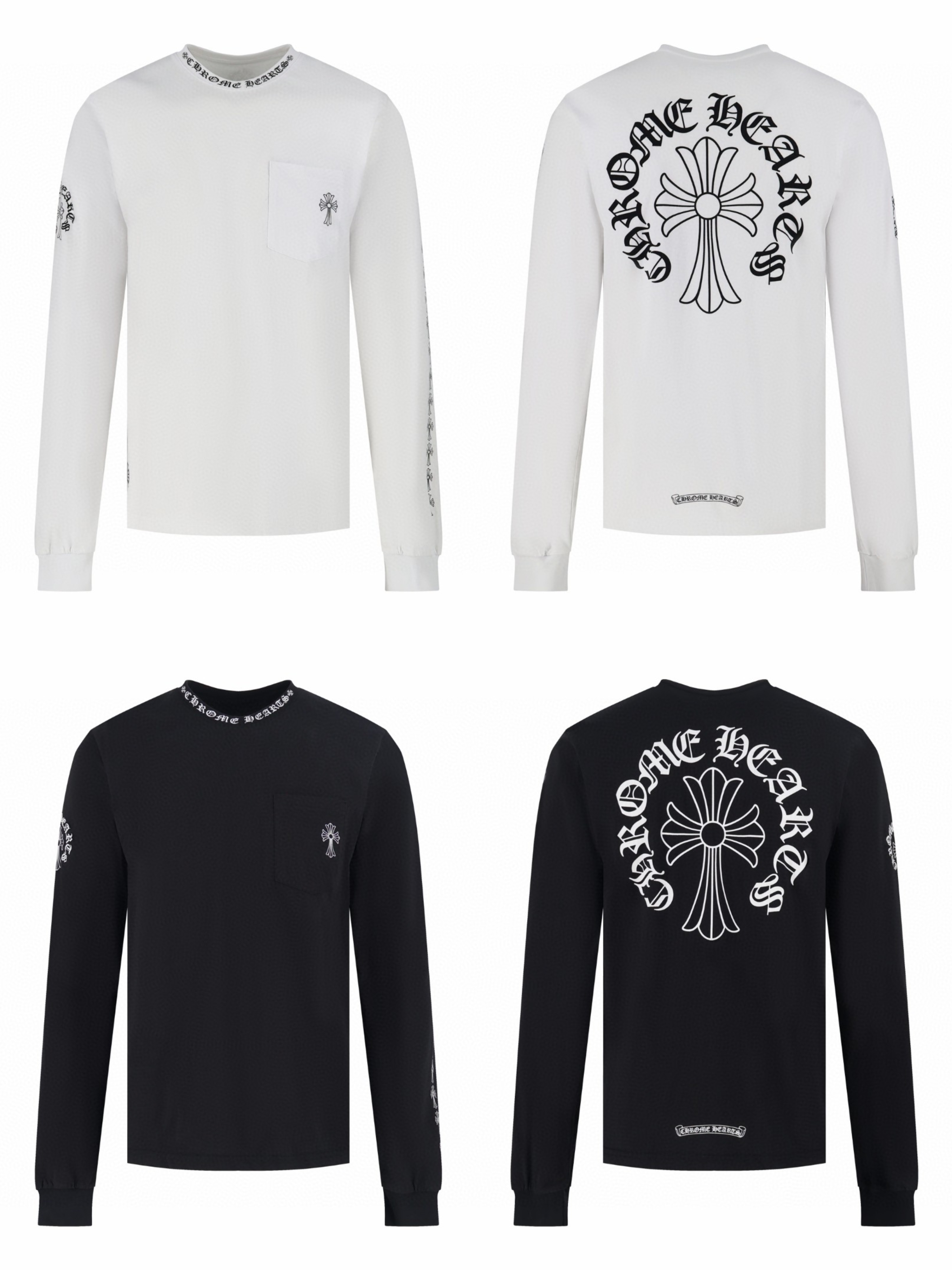 Chrome Hearts 克罗心 领口梵文十字架长袖T恤 卫衣 T恤 打底衫 套头 白色 黑色 A5