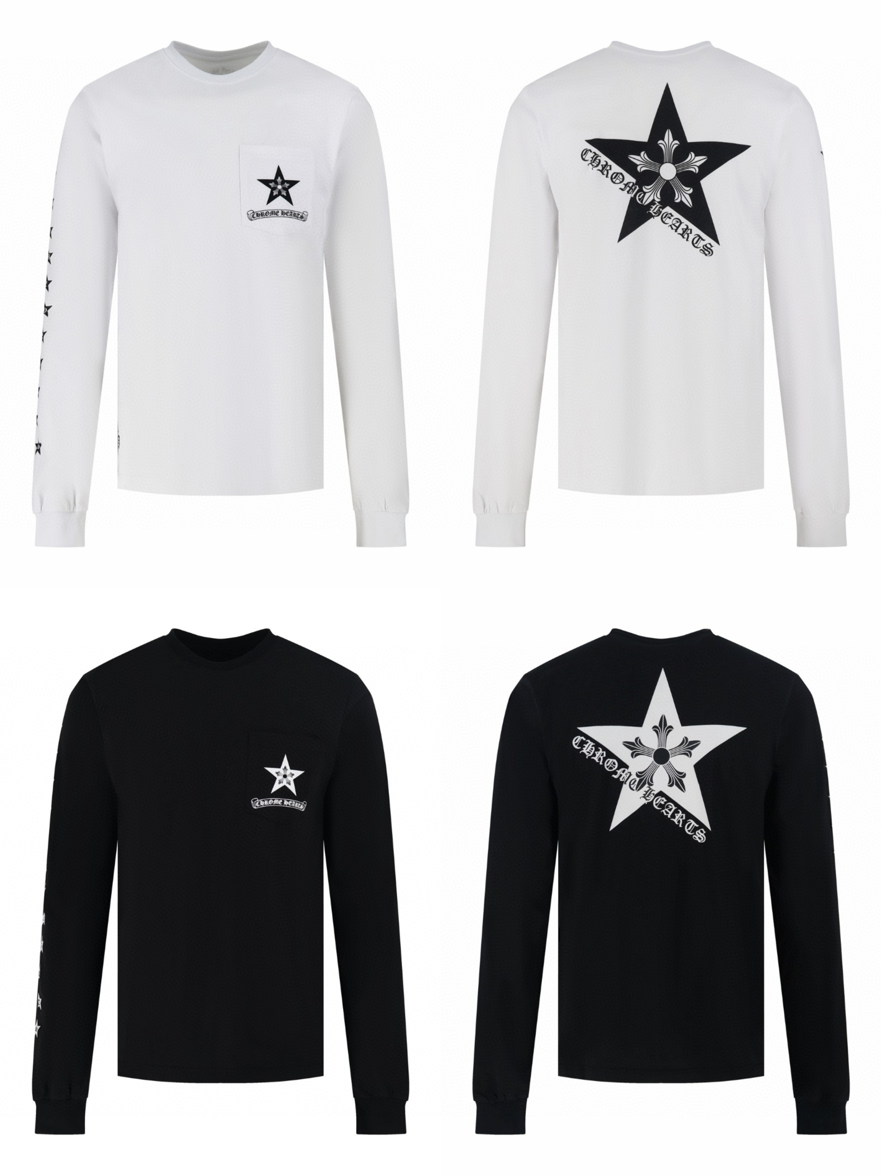 Chrome Hearts 克罗心 五角星长袖T恤 卫衣 T恤 打底衫 套头 白色 黑色 A5