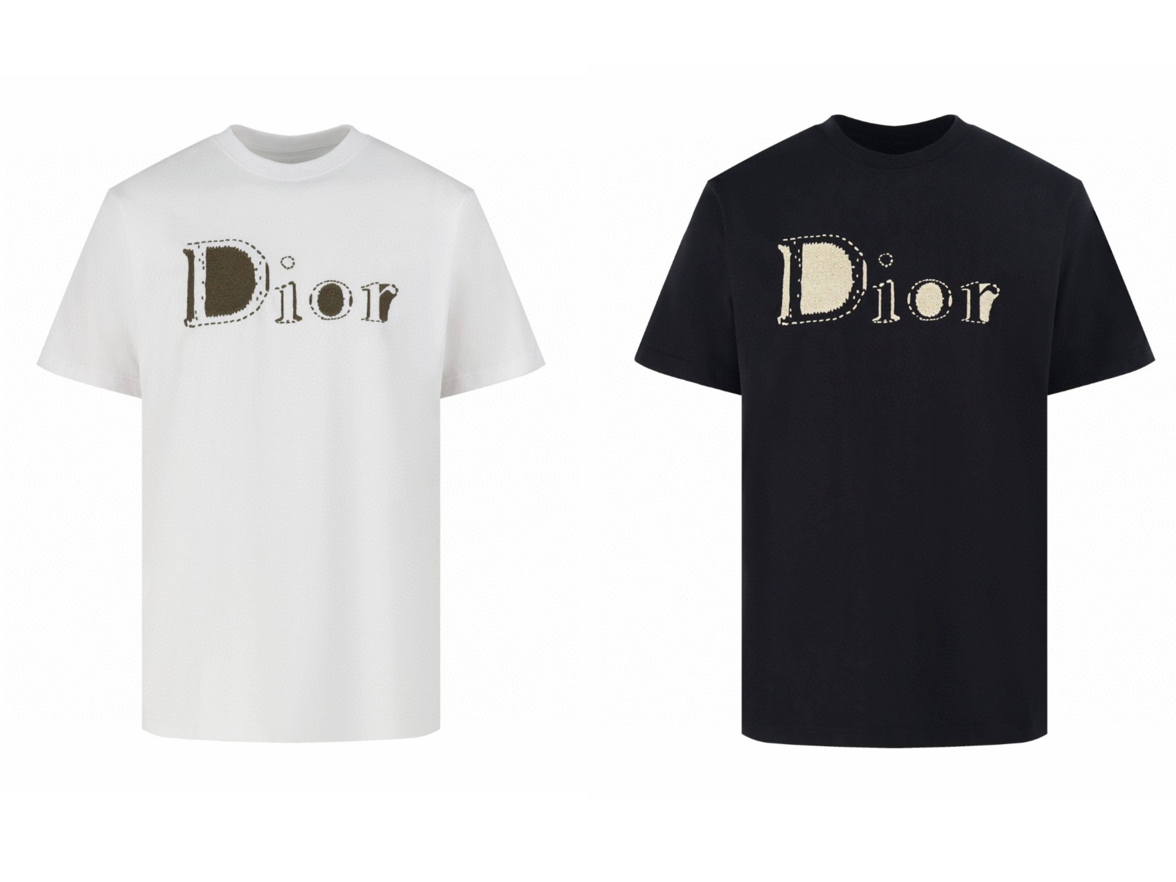 DIOR 迪奥 虚线刺绣圆领短袖 T恤 夏季 白色 黑色 A0 683J668B3036-C081